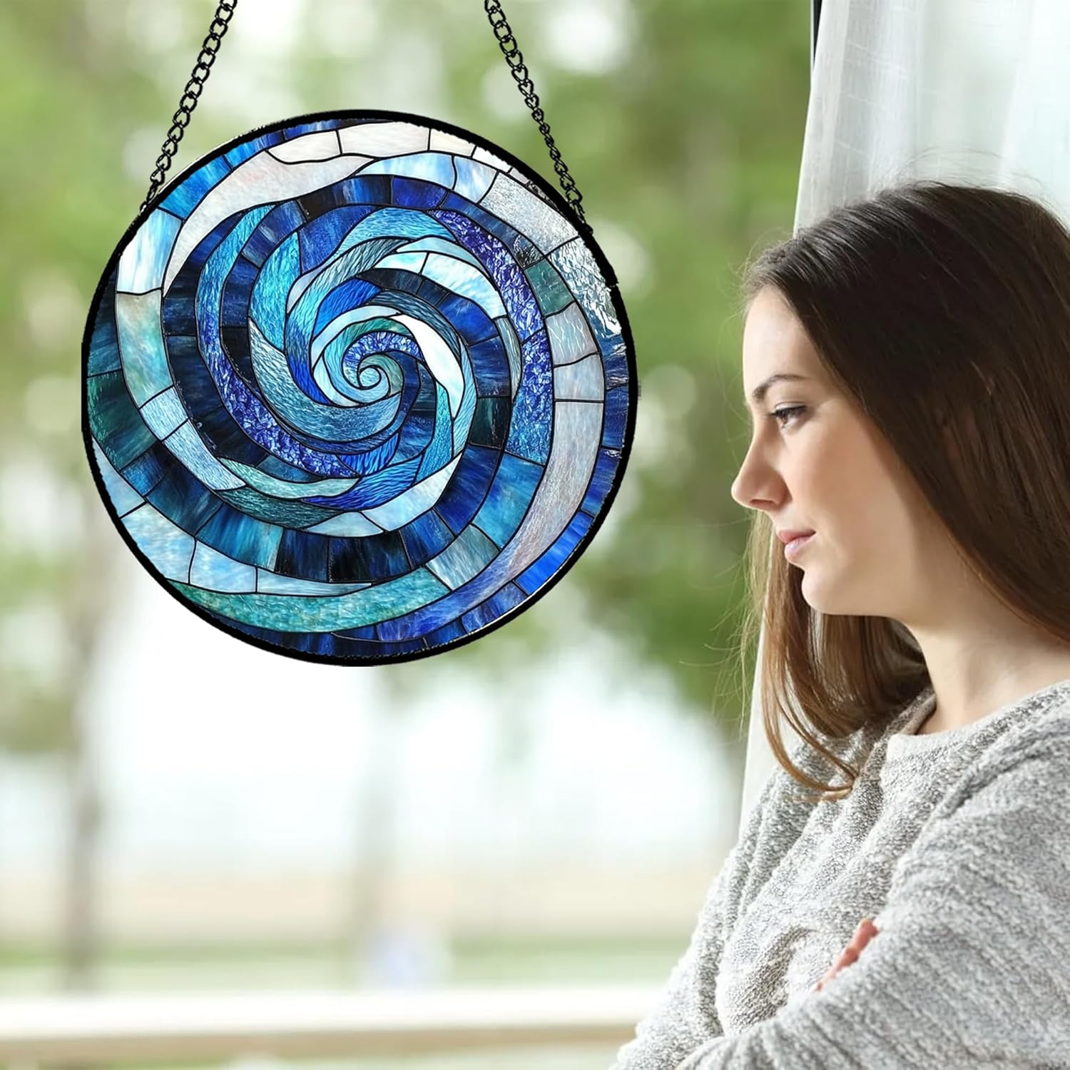 Detalle 2 de CRISGIF Stained Glass Window Hanging 7.8 in