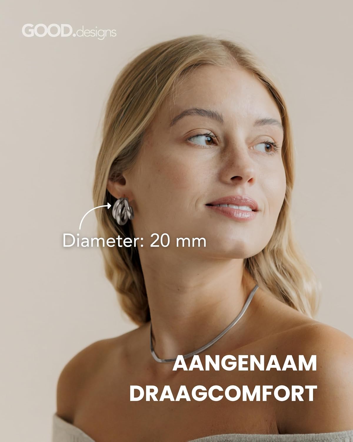 Detalle de Triple creolen van roestvrij staal, waterbestendig, 20 mm, in goud, zilver of roségoud