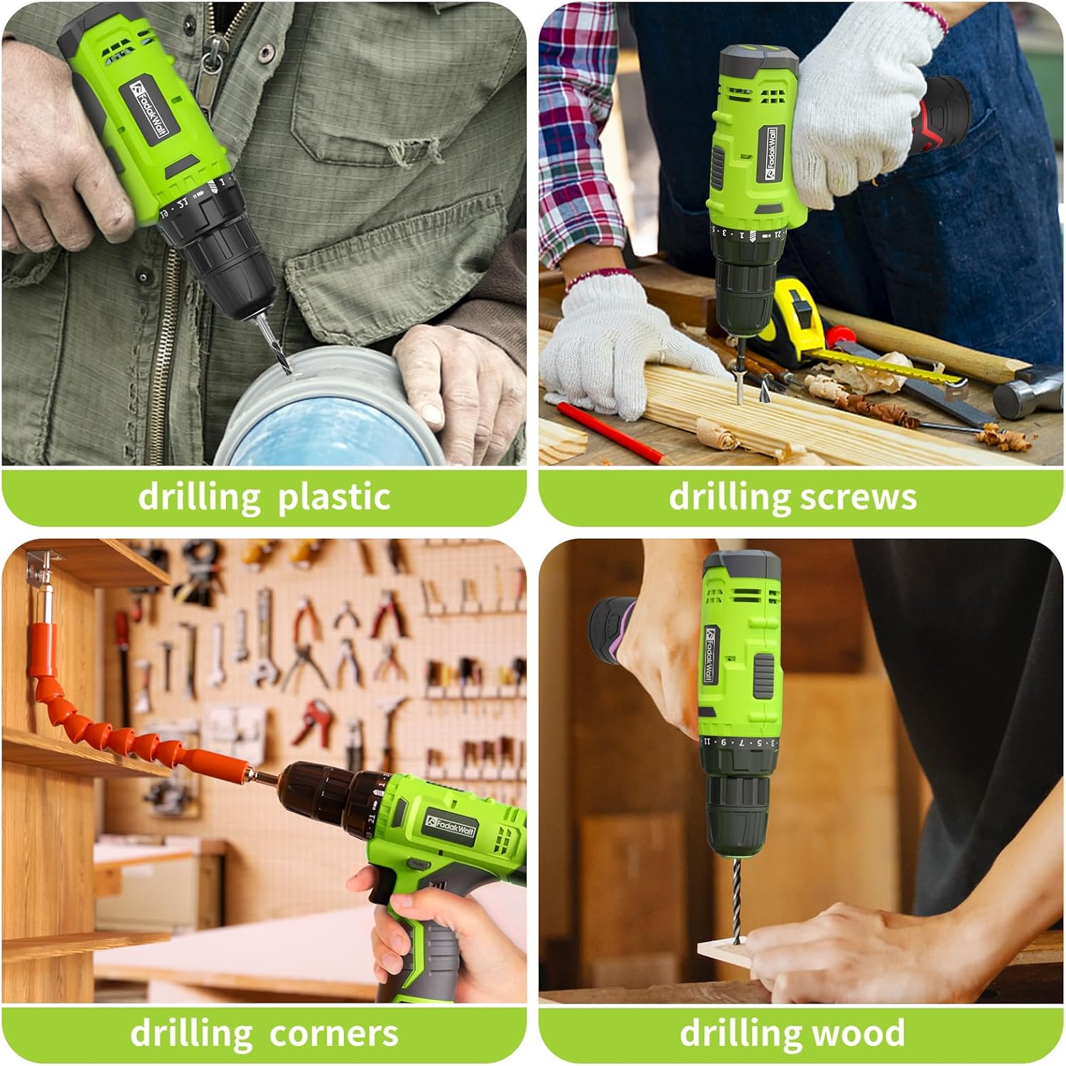 Detalle de FADAKWALT CB1301 12V Cordless Drill Set, 21+1 Clutch, LED Light