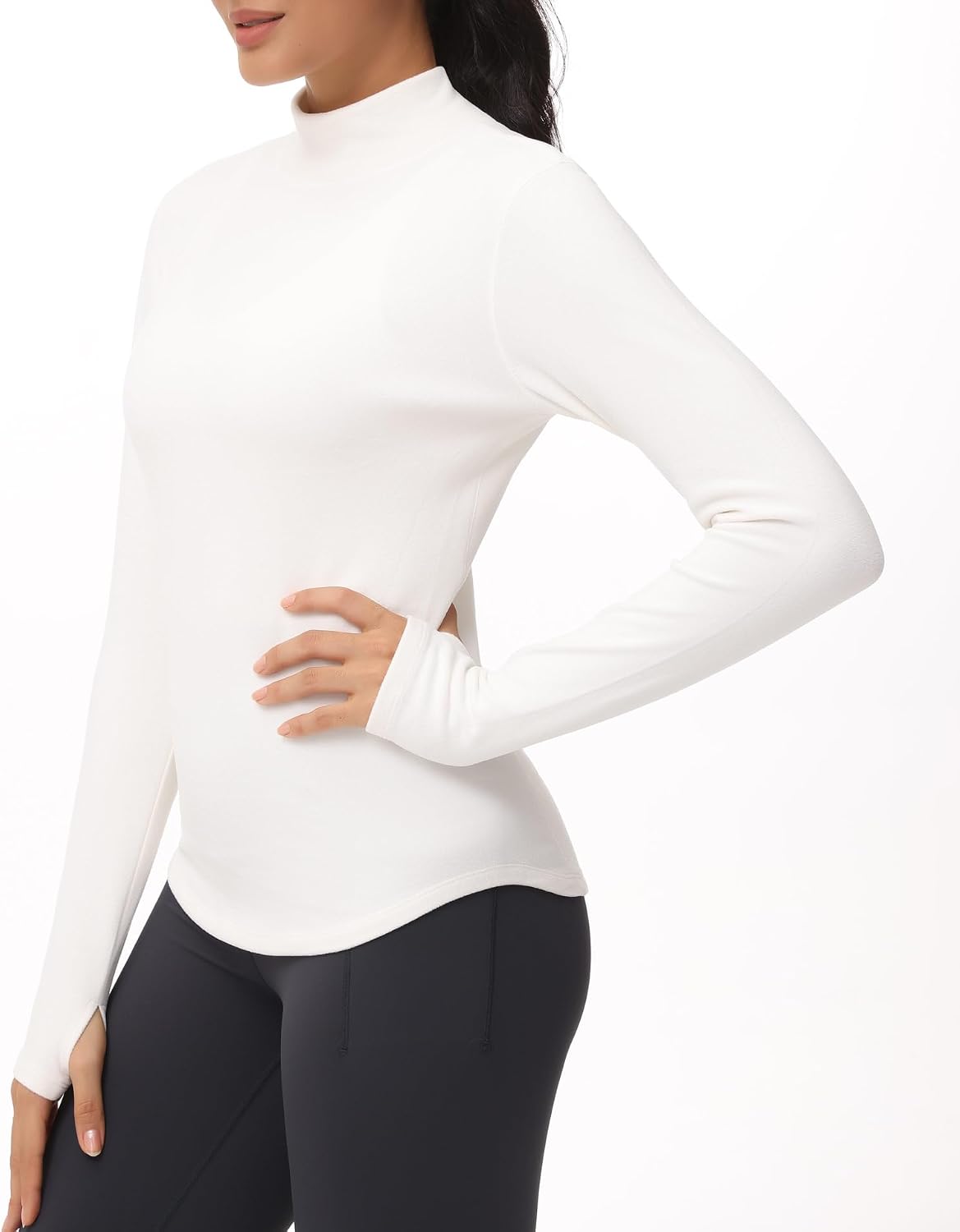 Detalle de THE GYM PEOPLE Maglia a collo alto in pile con fori per il pollice