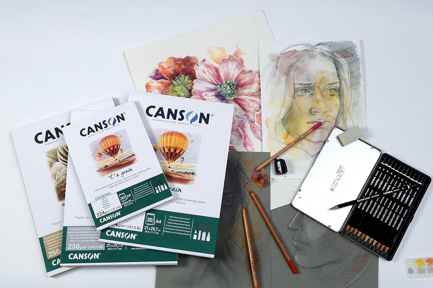 Thumbnail 3 de CANSON 'C' à Grain – Bloc 30 feuilles A3, 224 g/m², papier dessin blanc naturel