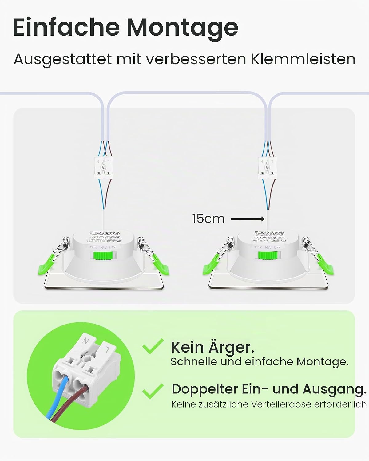 Thumbnail 4 de ALUSSO LED Einbaustrahler 230V eckig dimmbar, 7 W, IP44 (12er-Set) – 3 Farbtemperaturen wählbar, flach 68 mm, Nickel gebürstet