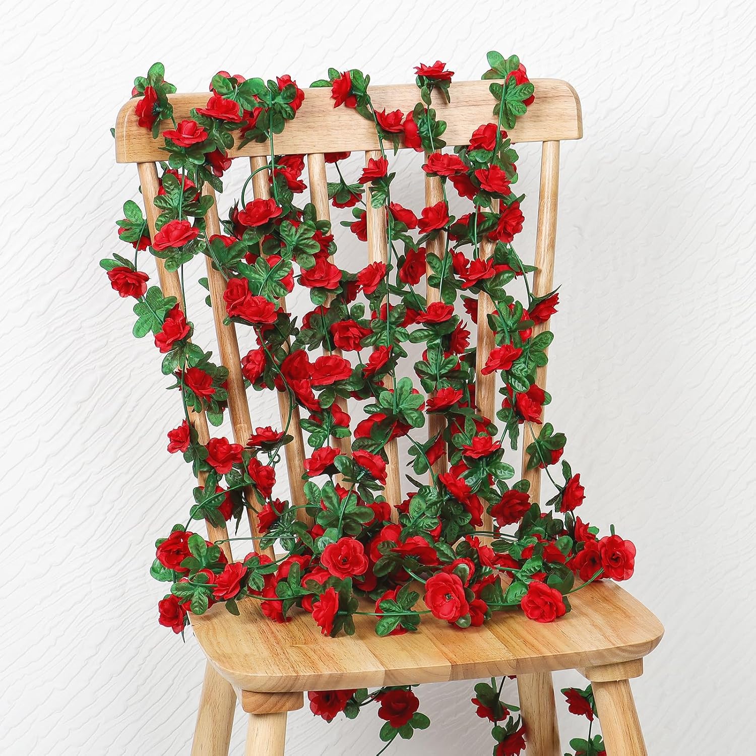 Detalle de KHOYIME 9 Pack 72 FT Artificial Flower Garland (Red Roses) – Silk-Style Faux Vine for Outdoor & Wedding Decor
