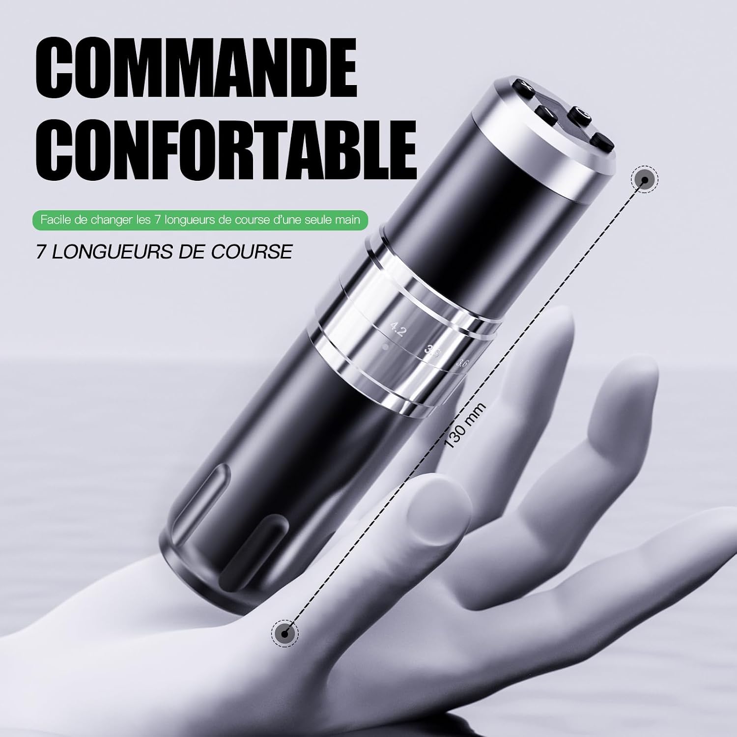 Detalle de Dragonhawk Stylo de tatouage sans fil rotative — 1500 mAh, course réglable 2,4–4,2 mm, LED, pour débutants