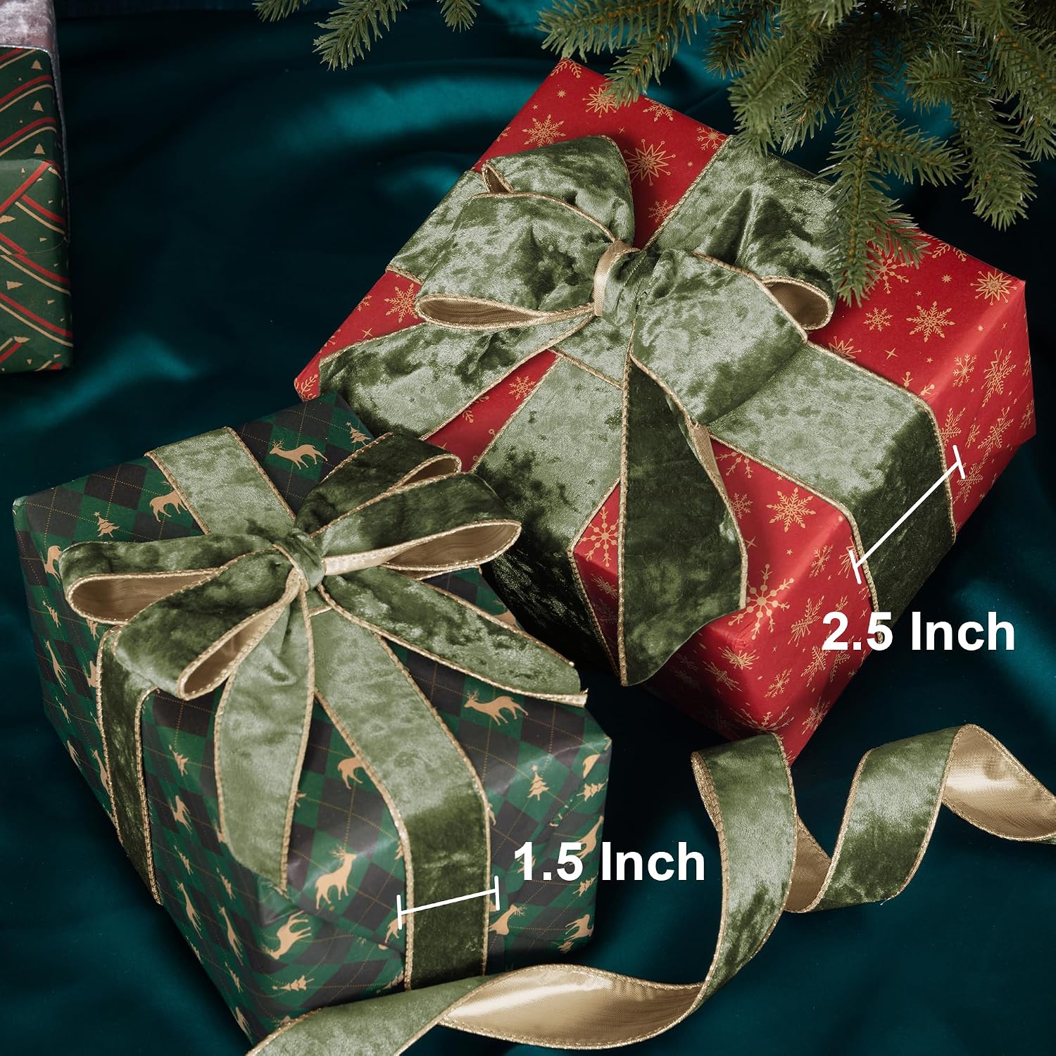 Detalle de SIMISI RIBBON Olive Green Crushed Velvet Wired Ribbon, 2.5-Inch, 10 Yards