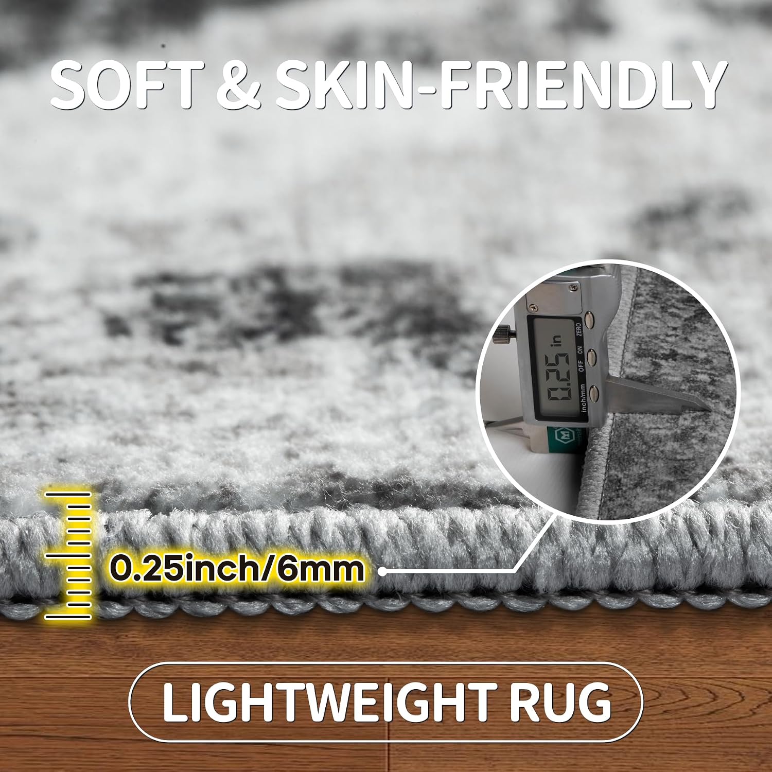 Thumbnail 5 de Aelenmu 6' x 9' Washable Area Rug, Black and Gray Abstract Polyester