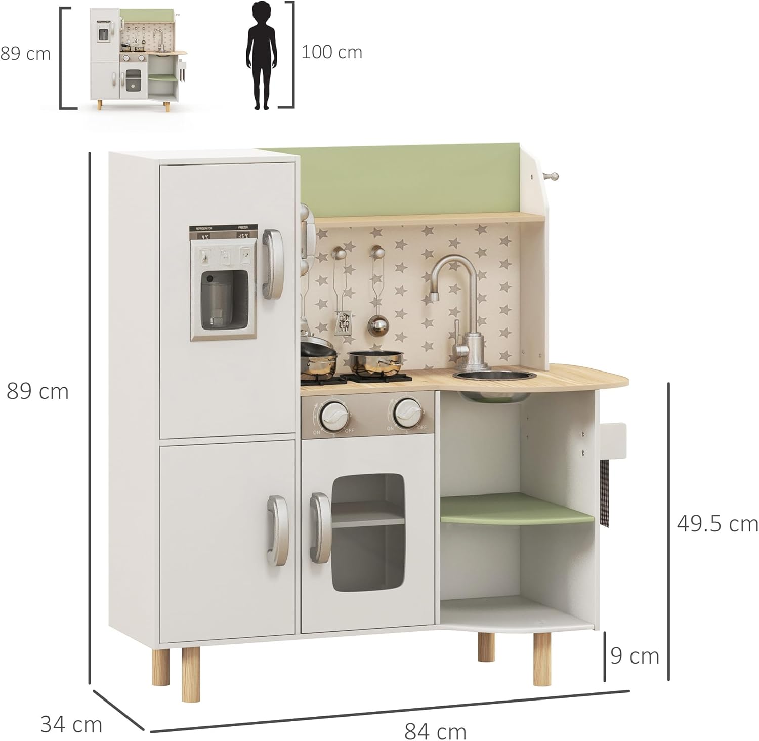 Thumbnail 6 de Cuisine enfant en bois AIYAPLAY (3 à 8 ans) avec machine à glaçons, évier inox et accessoires