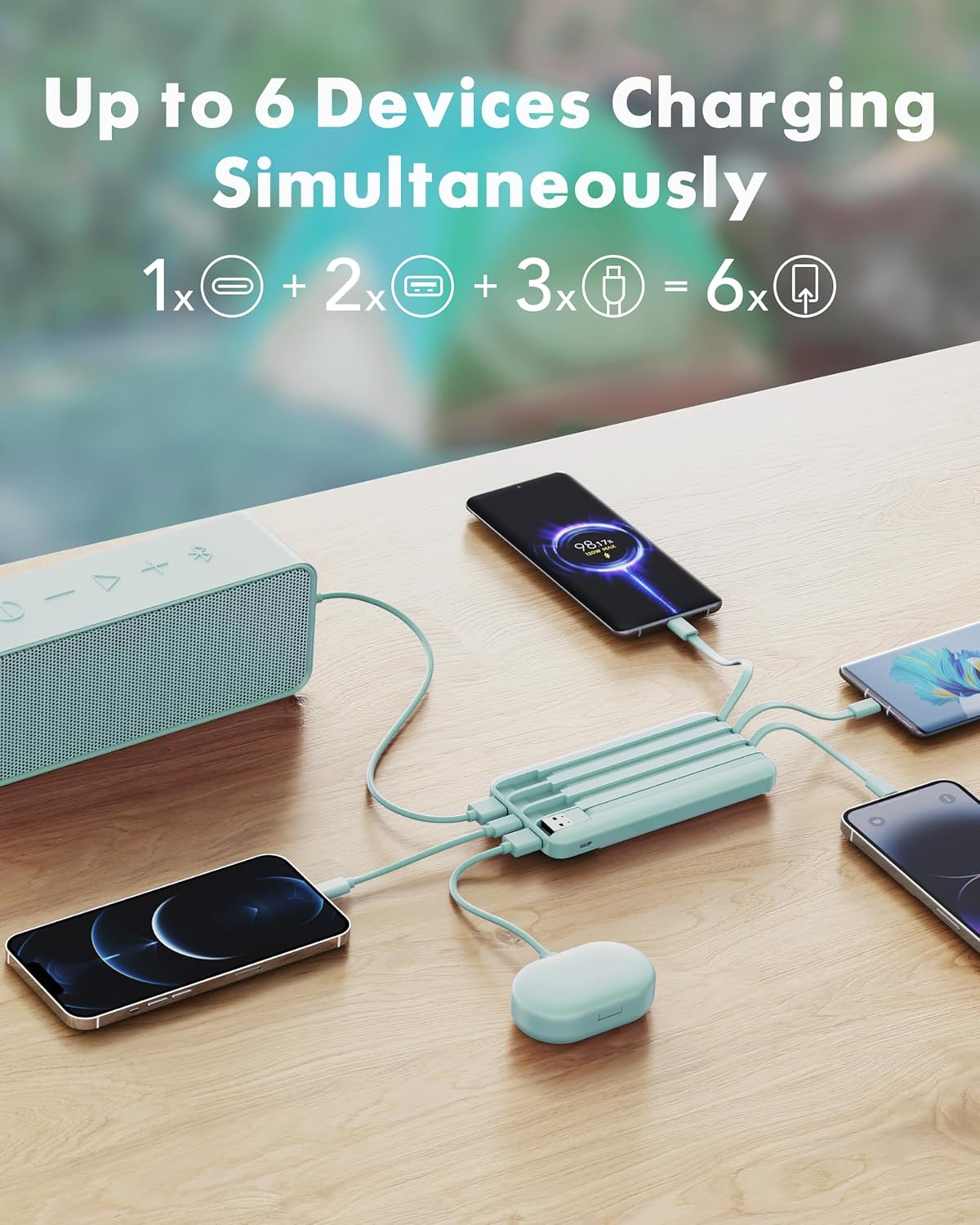 Thumbnail 3 de charmast Power Bank with Built-in Cables (x4) 10,000mAh – USB-C portable charger with 6 outputs