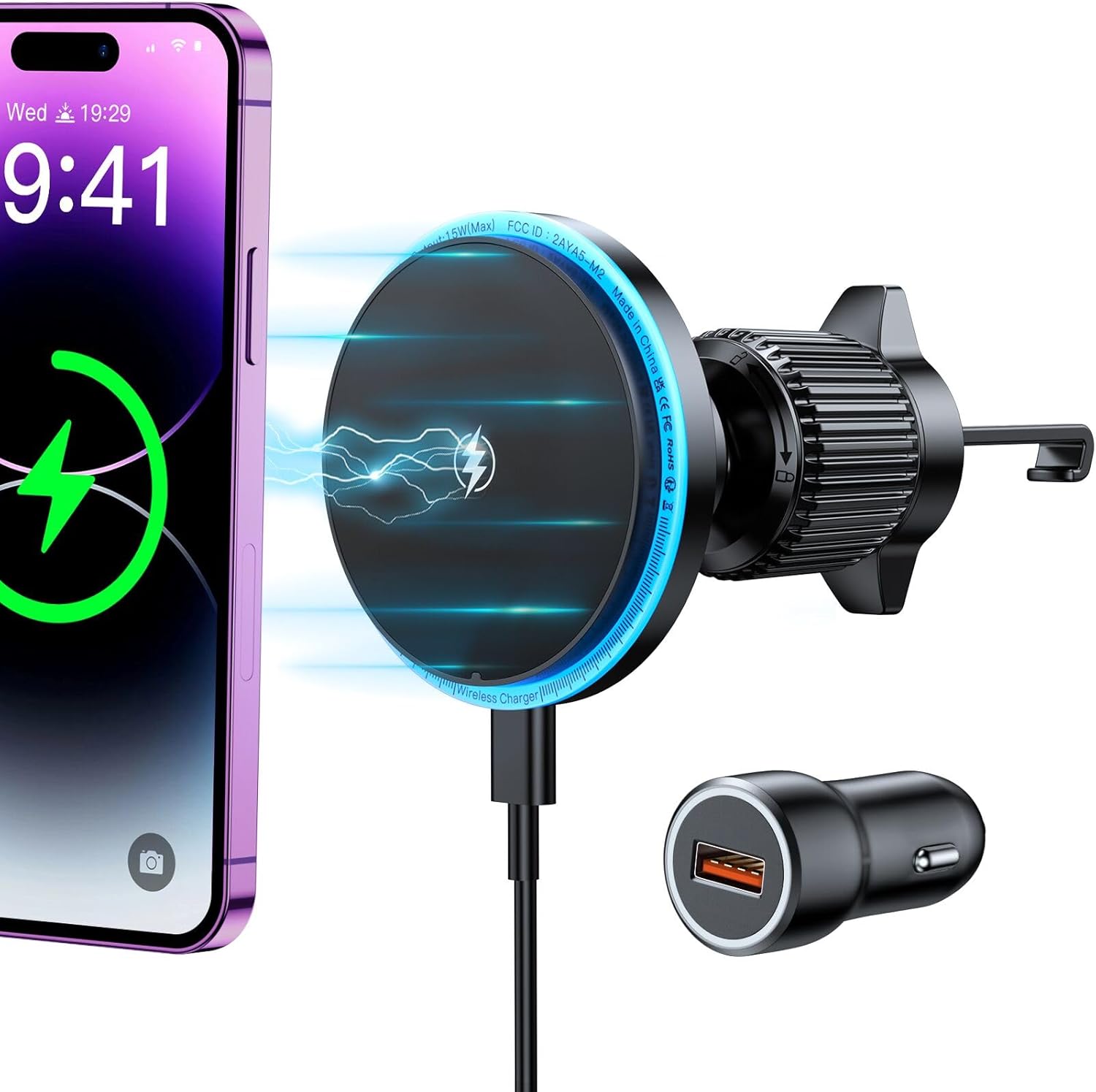 Detalle de Rolgno Car Phone Holder 15W wireless charger