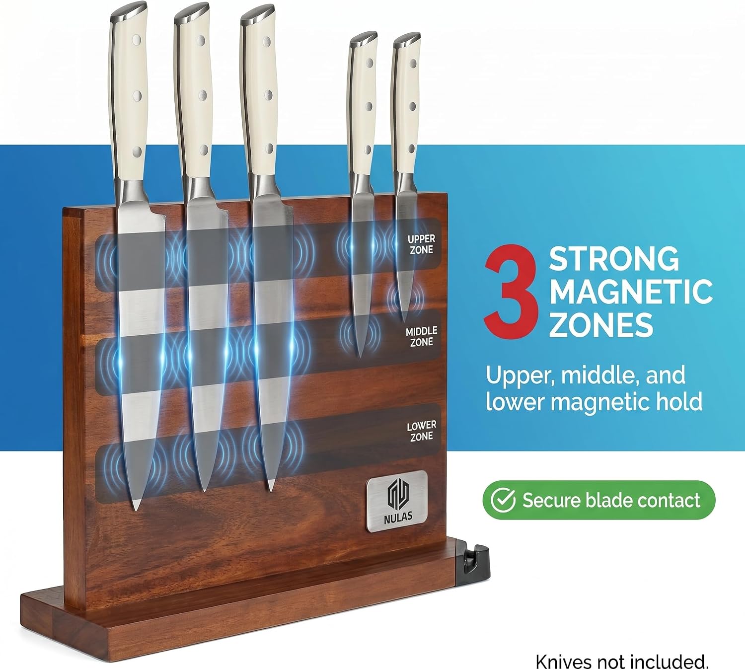 Detalle de Magnetic Knife Block with Built-in Sharpener — Double-Sided, Holds Up to 12 Knives & Metal Tools