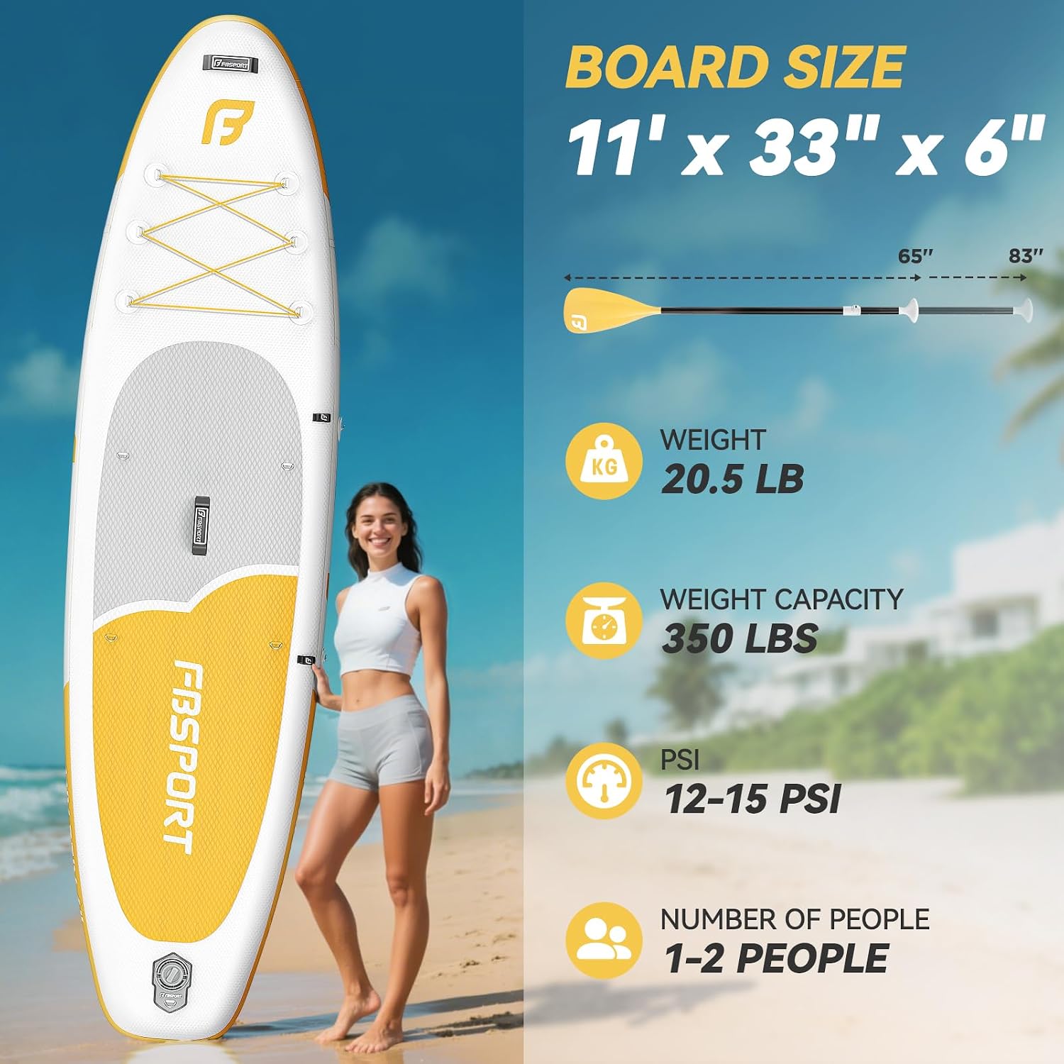 Detalle 2 de FBSPORT Tavola SUP Gonfiabile Adulti 335 cm: extra lunga, stabile e completa per viaggi e attività acquatiche