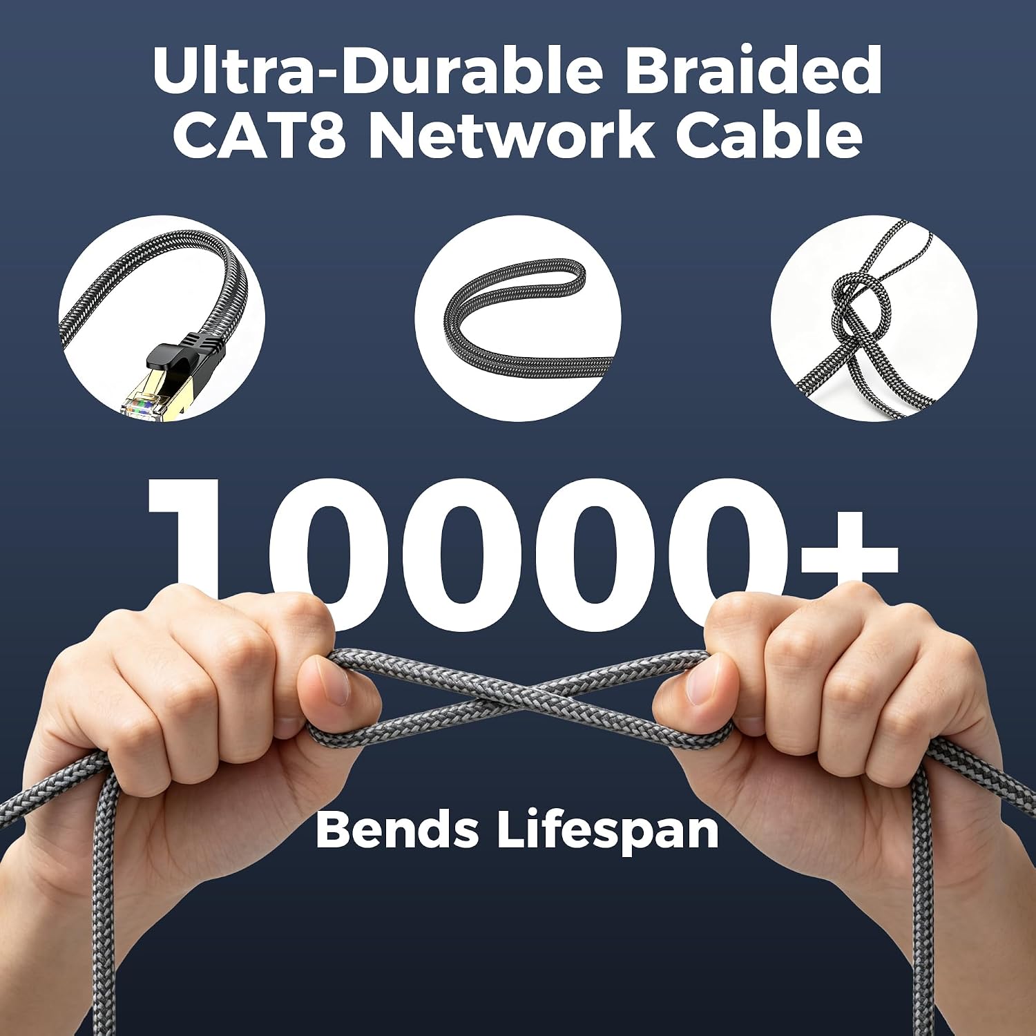 Thumbnail 4 de CAT8 Ethernet Cable 10M – 40Gbps, 2000MHz, Flat Nylon Braided Shielded with RJ45 (Indoor)