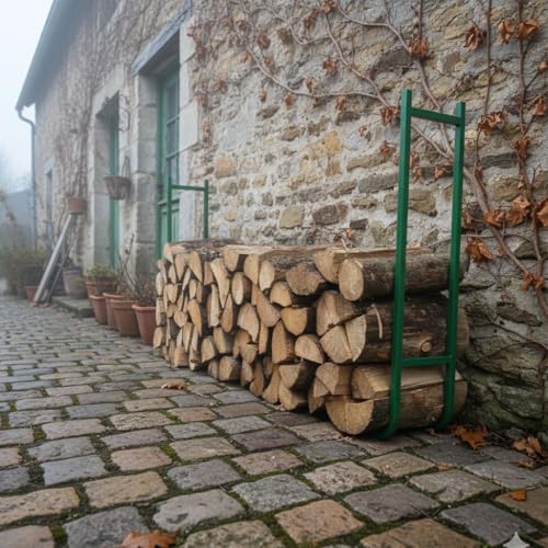Detalle de Ribiland 2579 Range bûches modulable en métal Vert – avec tubes à emboîter, hauteur 0,90 mètre et longueur réglable