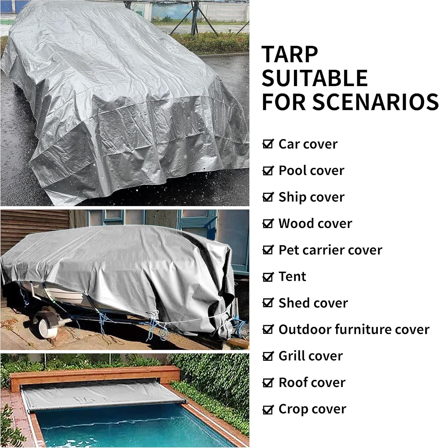Thumbnail 6 de TARPAL 9x9 Feet Silver Heavy-Duty Tarp (10.5Mil) with Reinforced Edges & Grommets