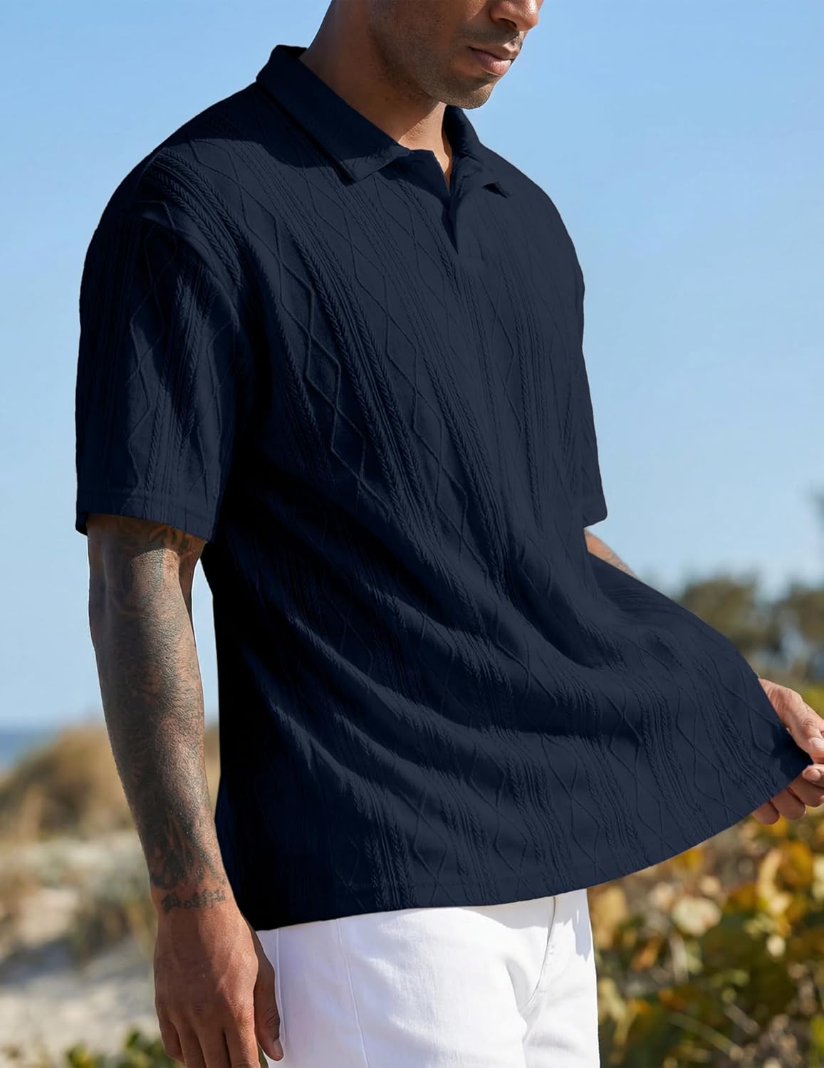 Thumbnail 2 de JMIERR Men's Polo Shirt Textured Knit Button Casual Short Sleeve for Summer and Golf