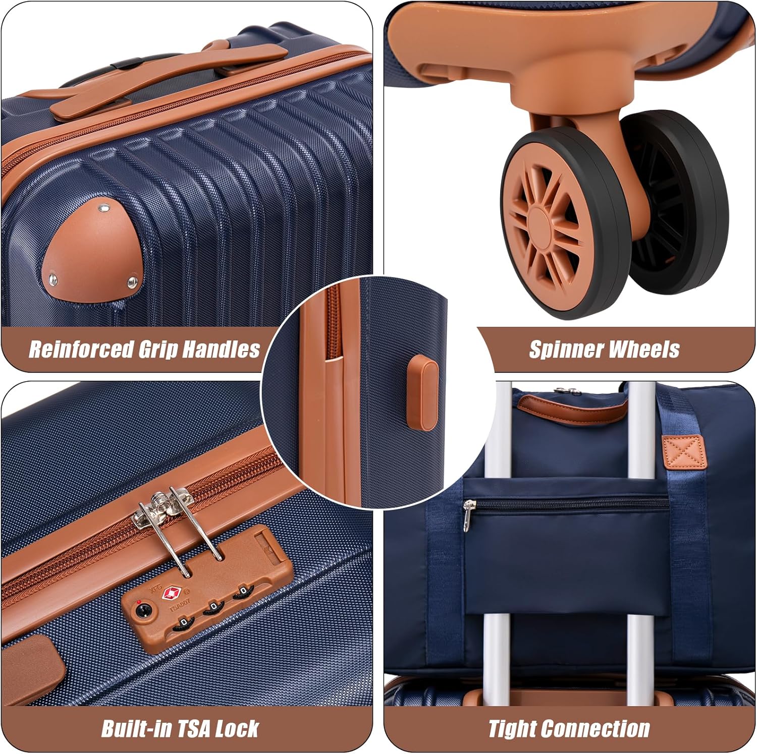 Detalle de Cosbarn 5-Piece Luggage Set with Wheels: ABS Hard Shell, TSA Lock, and 8 Smooth-spinner Wheels