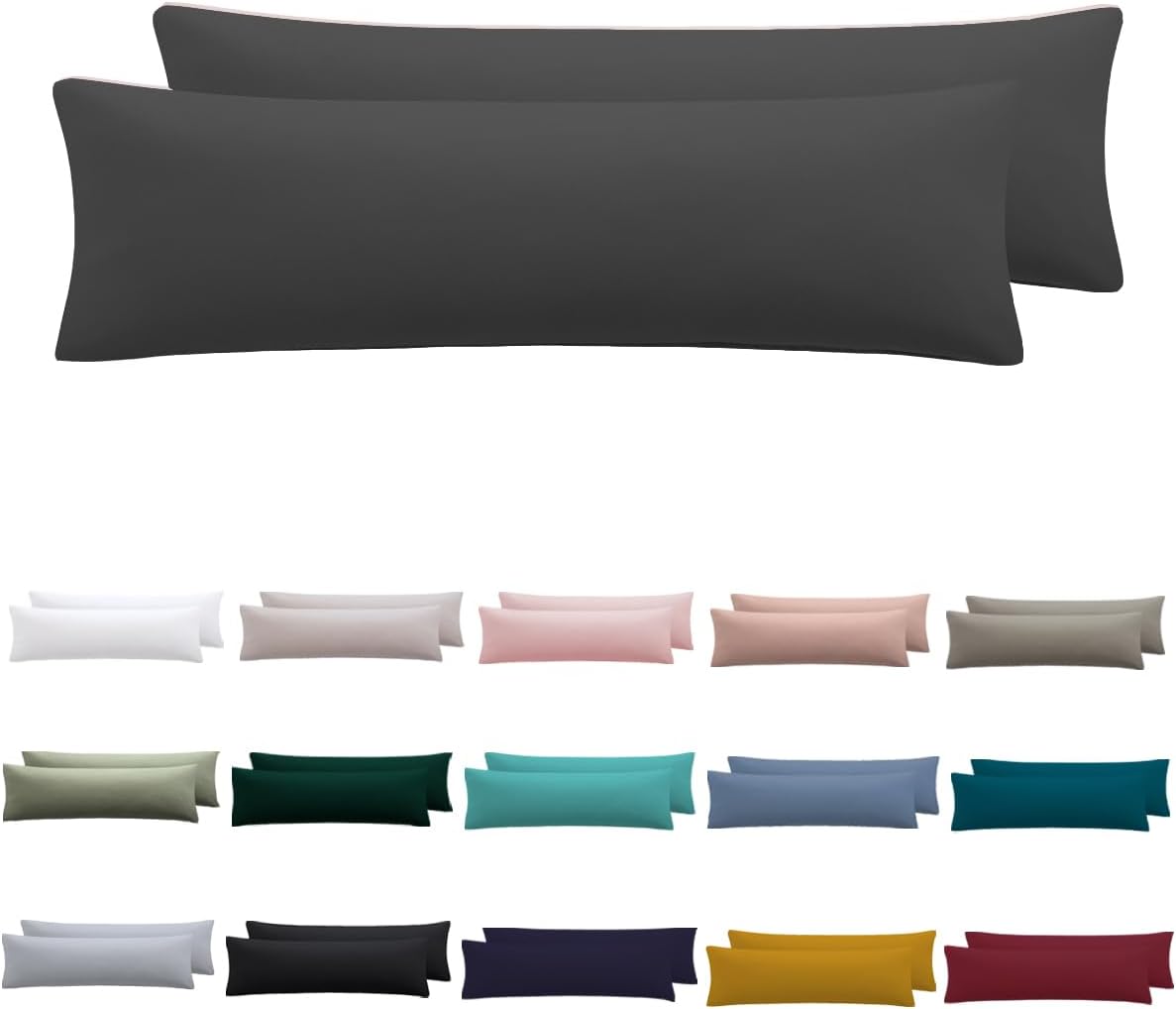 Detalle de Nesture Seitenschläferkissen Bezug 40 x 145 cm (2er-Set) in Anthrazit – 100% Mikrofaser mit Reißverschluss