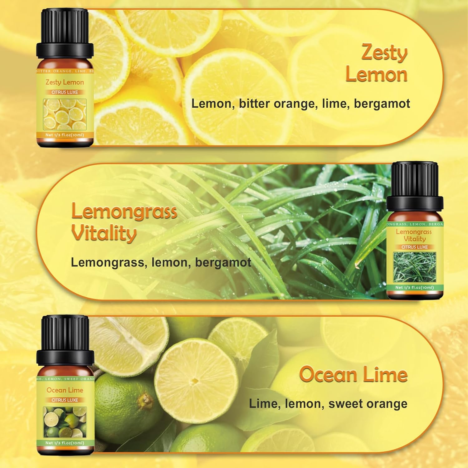 Thumbnail 2 de WECONA Citrus Essential Oils Set (Bergamot, Lemon, Grapefruit, Lime, Lemongrass & Citrus Bloom) for Diffusers
