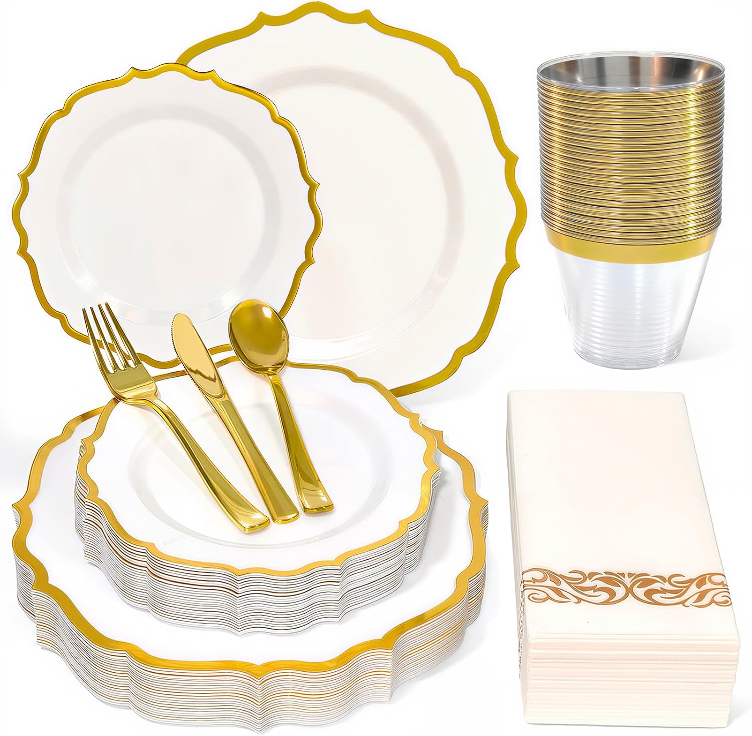 Detalle de Glowserve 175-Piece Disposable Plastic Dinnerware Set for 25 Guests