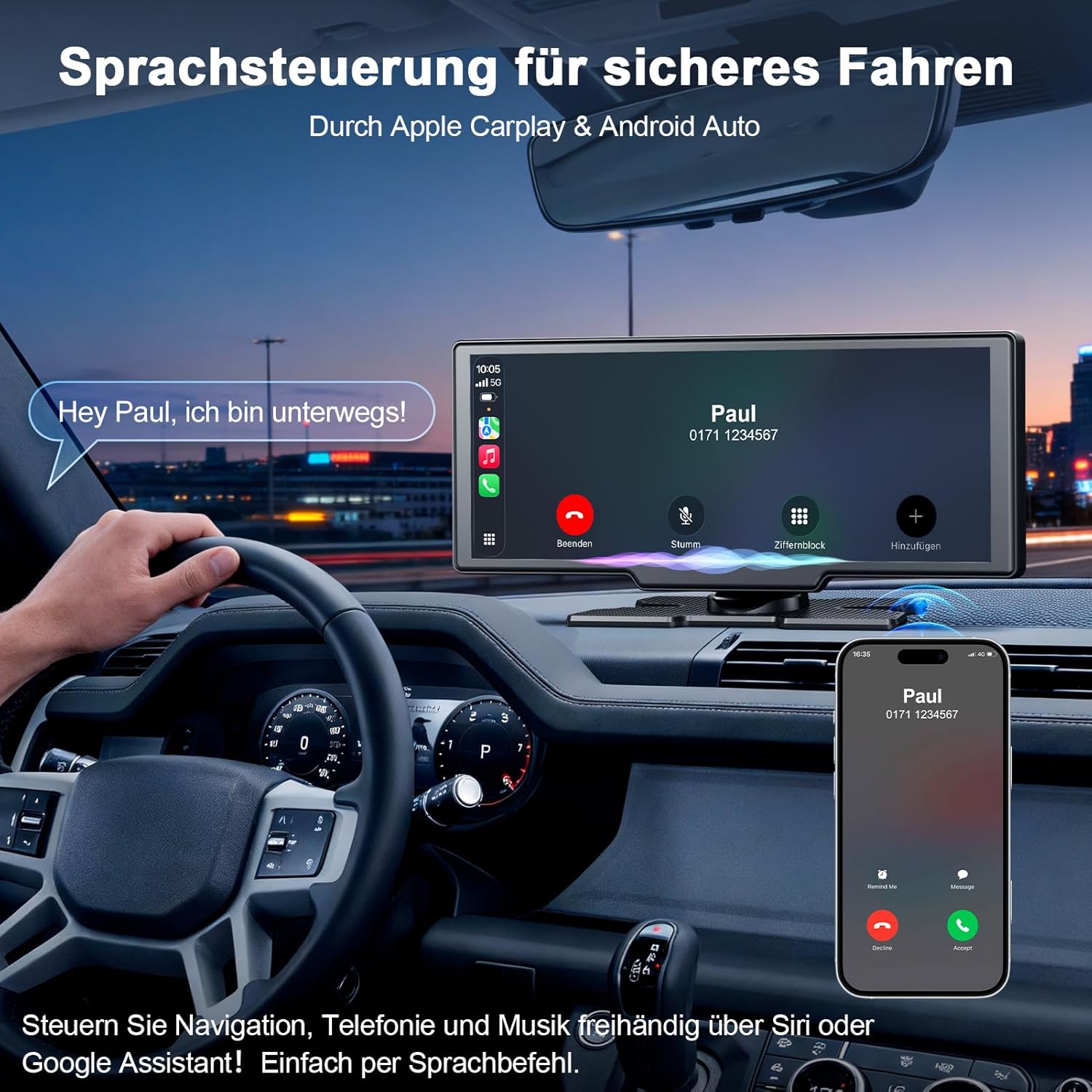 Thumbnail 3 de CarPlay/Android Auto Display (10,26 Zoll) mit kabellosem Wireless-Betrieb, Rückfahrkamera und Sprachsteuerung