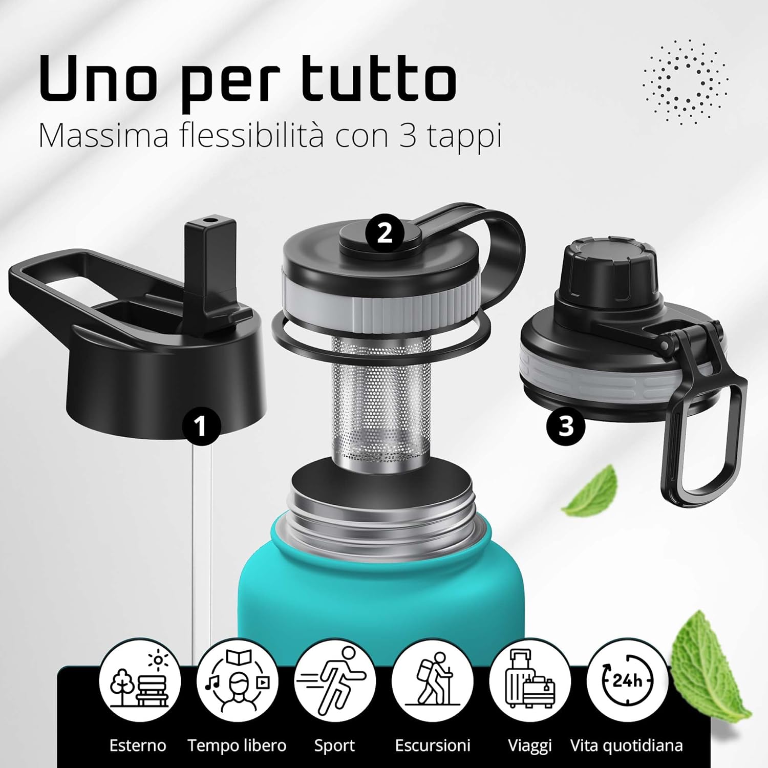 Thumbnail 1 de BeMaxx Active Flask Borraccia Termica 950 ml con Cannuccia e Tappi Antiderrame