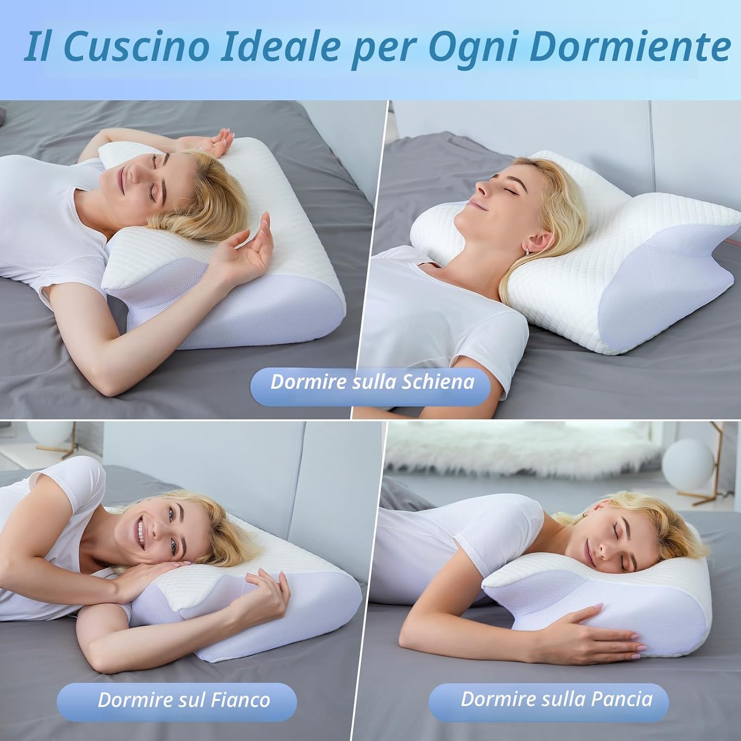 Detalle de HOMCA Cuscino Cervicale 2 in 1 in Memory Foam: supporto ergonomico con federa sfoderabile (60x40x12/14 cm)