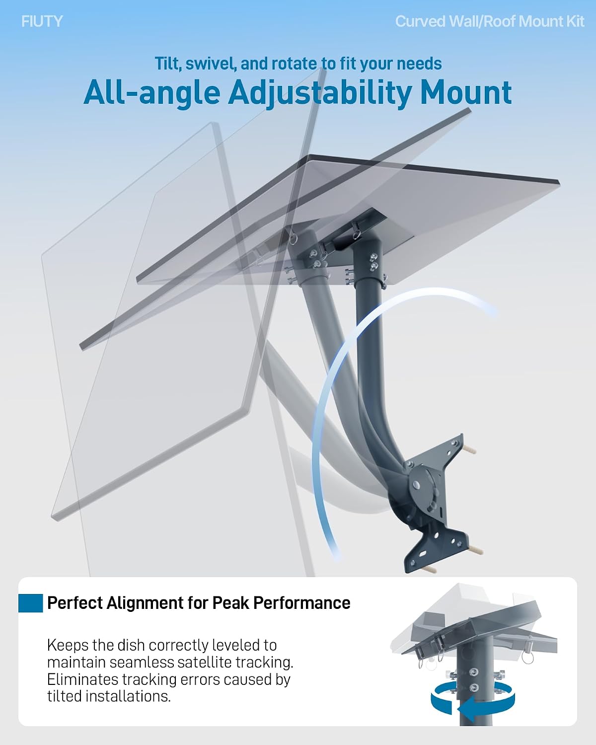 Thumbnail 4 de Starlink Gen 3 Roof Mount: Metal Alloy Mounting Kit with 360° Pipe Adapter (Angle Adjustable, Curved)