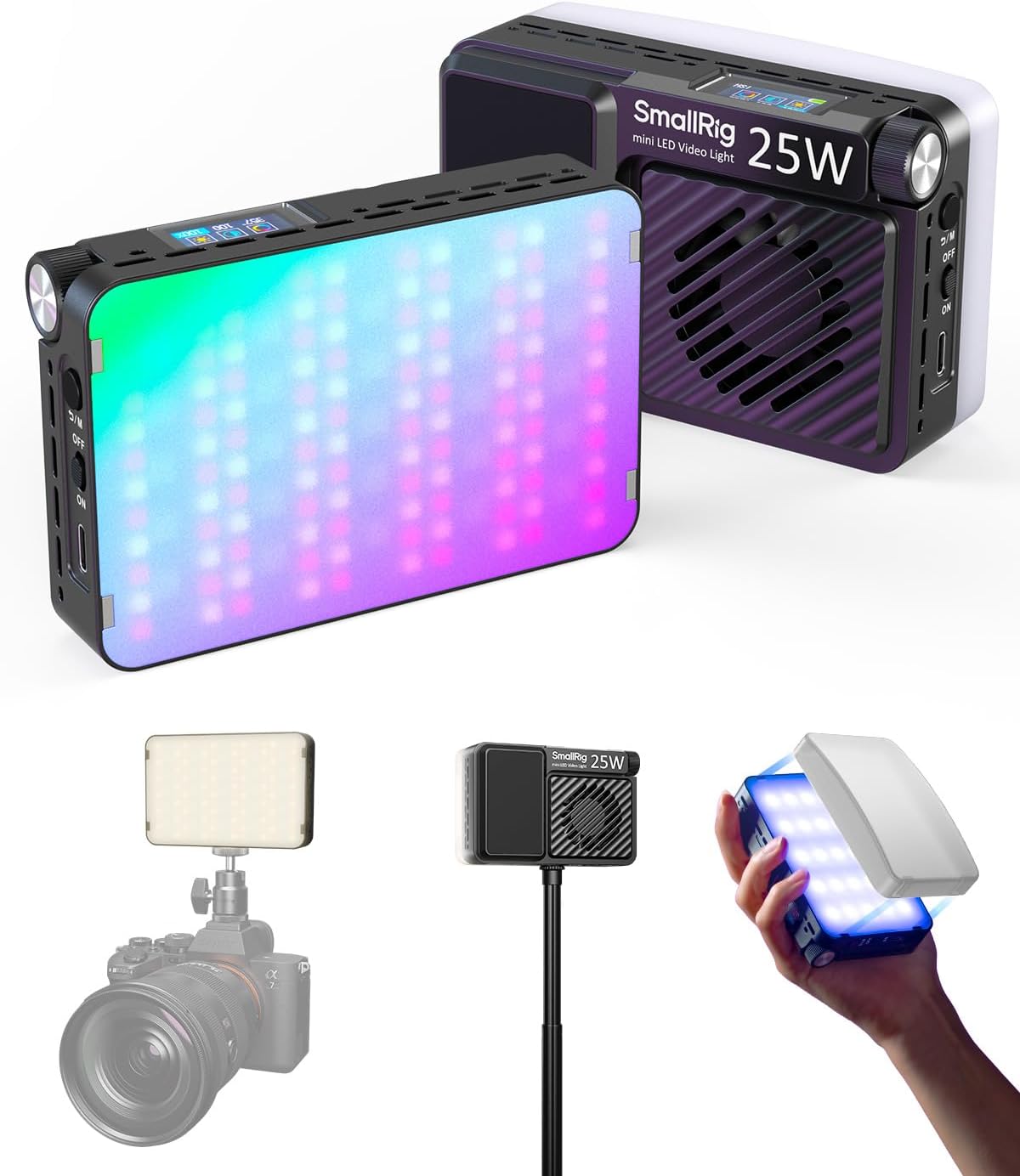 Detalle de SMALLRIG RM 25C mini-ledvideolamp RGB, 25 W, 3100 mAh en instelbare kleurtemperatuur