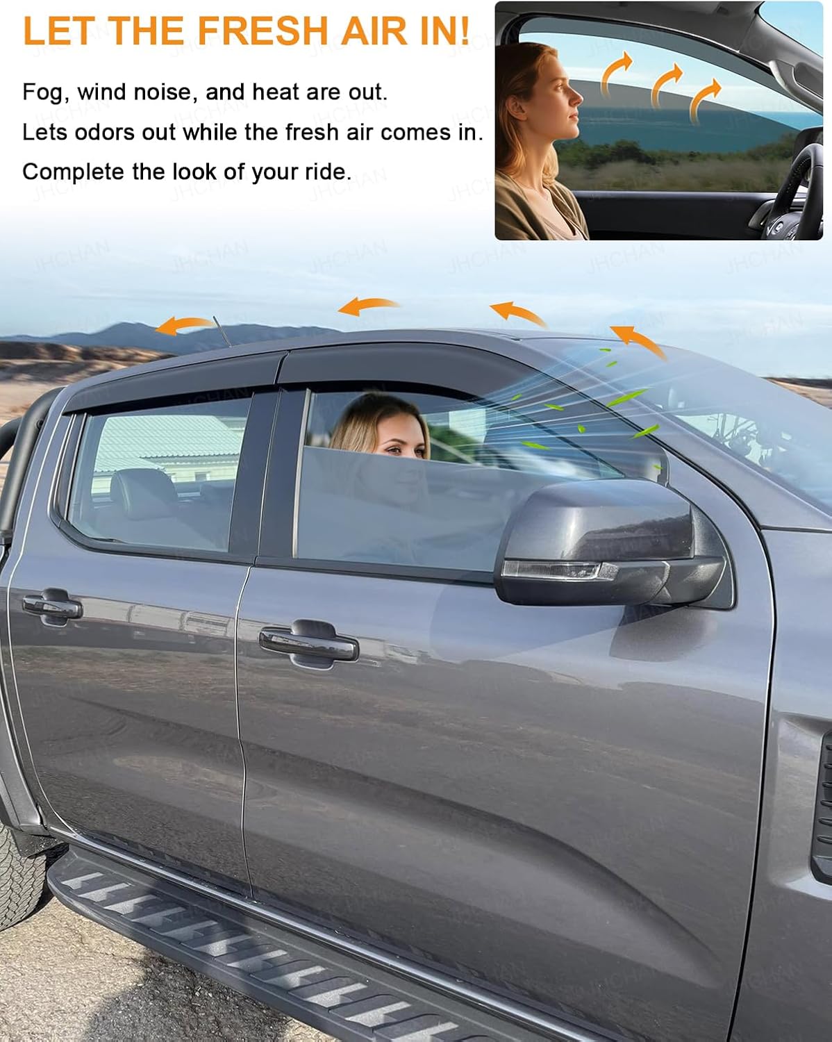 Detalle de JHCHAN Wind Deflectors for VW Amarok MK3 (2023–2026) Double Cab — 4pc Set