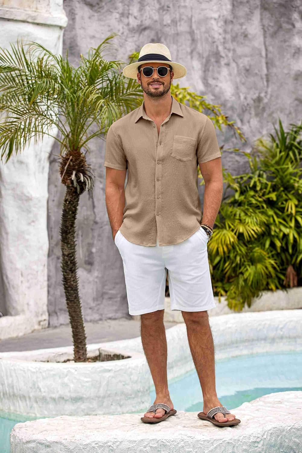 Thumbnail 3 de COOFANDY Men's Button Down Short Sleeve Shirt with Pocket: Lightweight Beach-Ready Textured Shirt