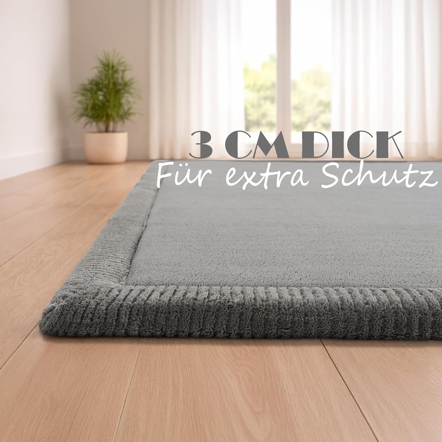 Detalle de Paco Home Rund-Teppich Kinderzimmer 160 cm in Grau – weiche Krabbeldecke für Baby & Spielbereich