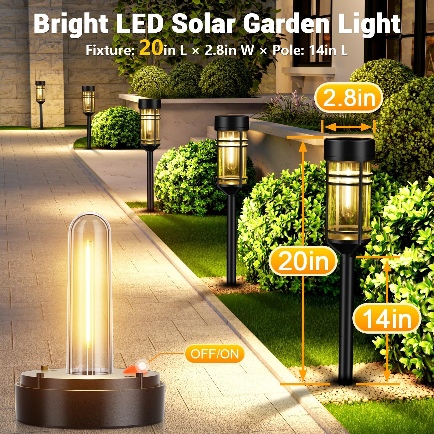 Detalle de Amzarp 8 Pack Solar Garden Lights: Bright 3000K Warm White LED Pathway Lights