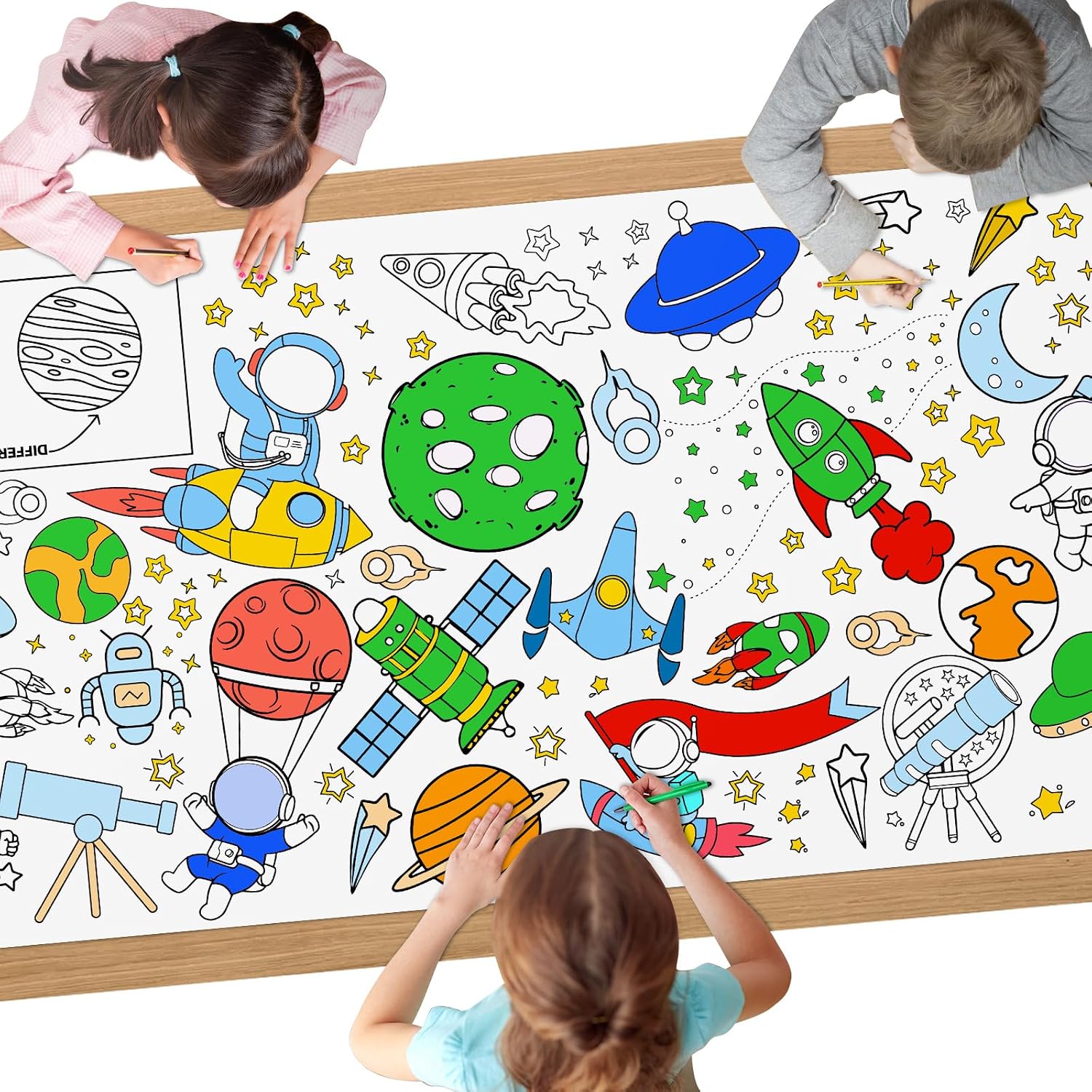 Detalle de AYESY pappersduk 183 × 76 cm med rymdmönster för kreativ barnlek