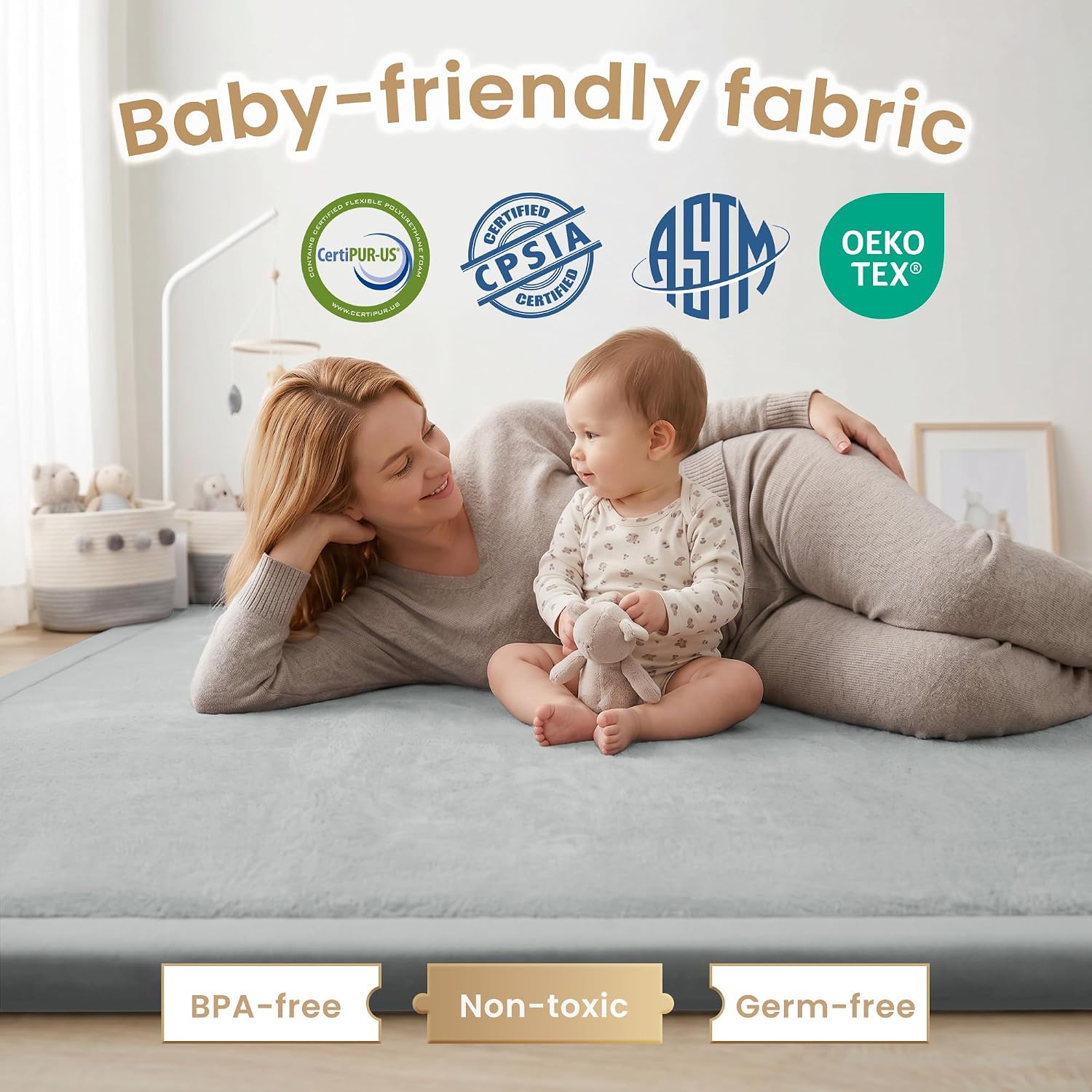 Detalle de ACOMOPACK Baby Play Mat, 1.3-Inch Foam, 59" × 71", Light Gray