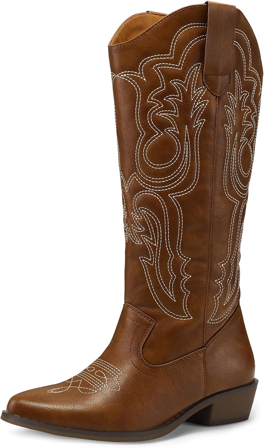 Detalle de Mysoft Women's Cowboy Boots Mid Calf Western Embroidered Pointed Toe with Chunky Heel