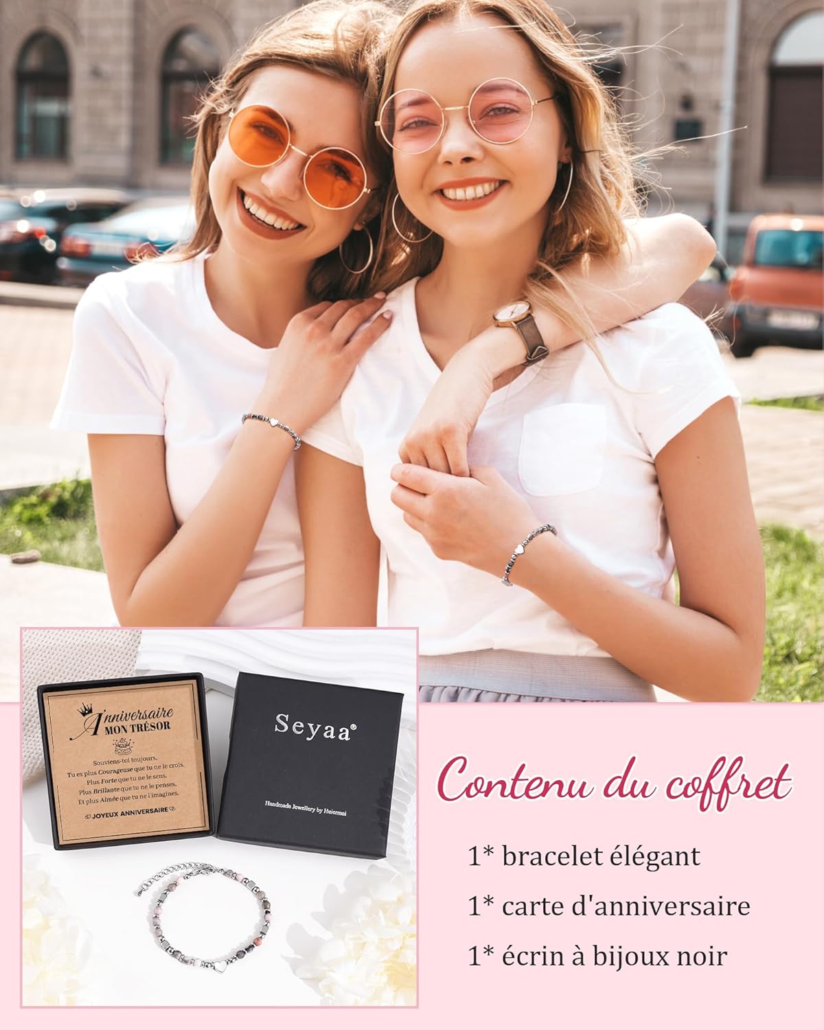 Thumbnail 3 de Seyaa Bracelet Pierre Naturelle avec Cœur Croix Trèfle à 4 Feuilles – Bracelet Ajustable pour Fille et Femme