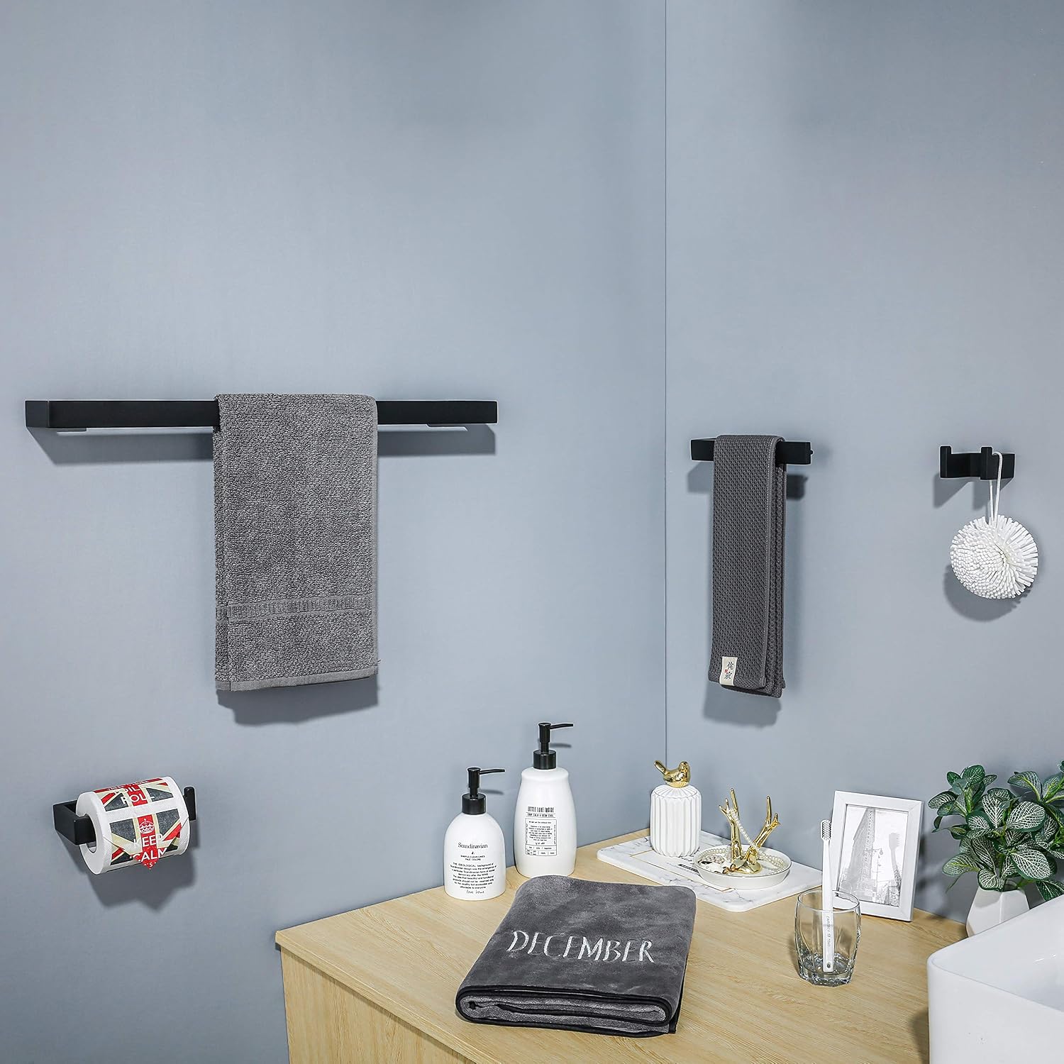 Thumbnail 5 de TNOMS 4-Piece Towel Bar Set, Matte Black Stainless Steel Bathroom Accessories