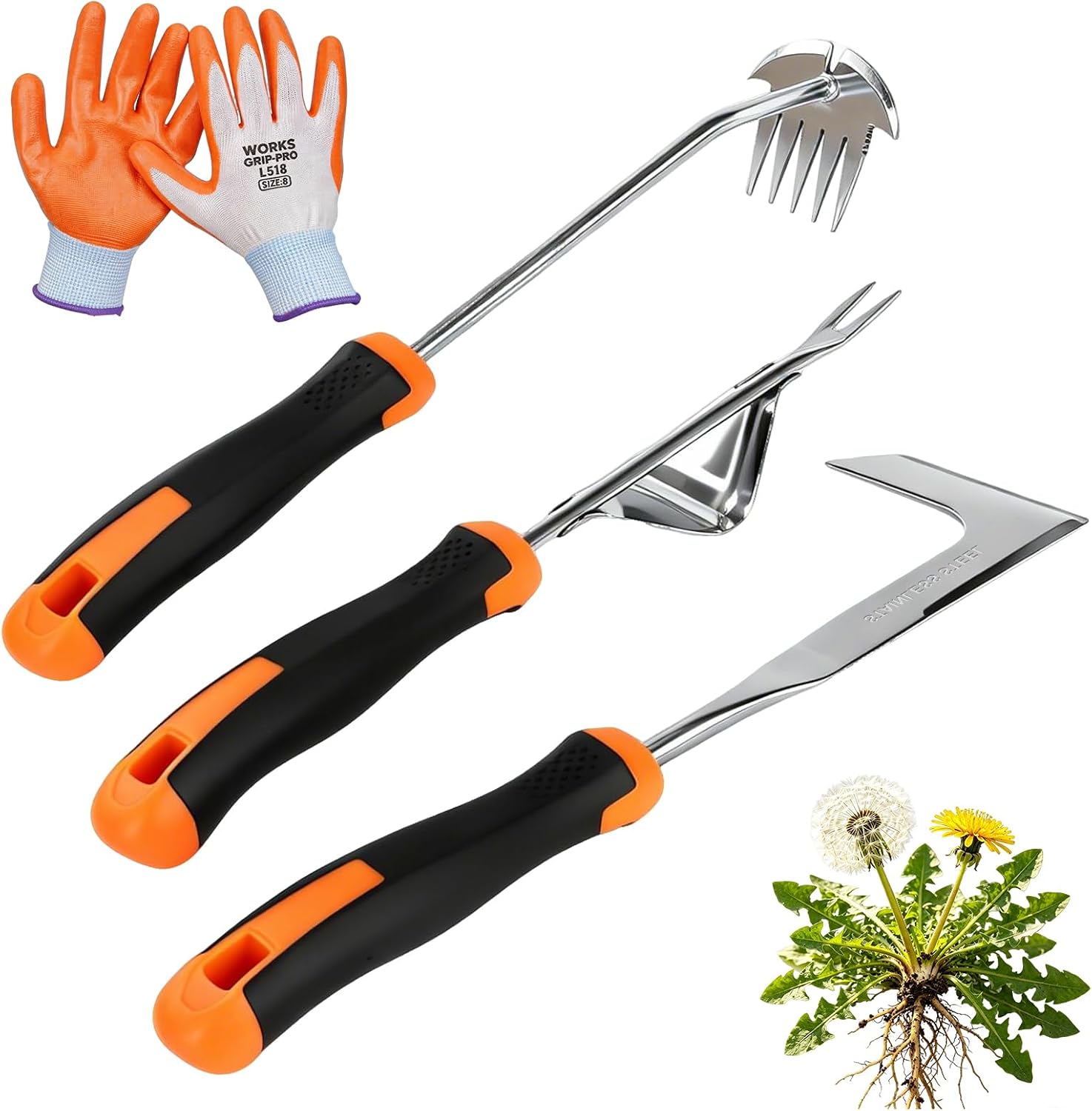 Detalle de VIBINNO VI603T 3-Piece Garden Tool Set with Stainless Steel Heads