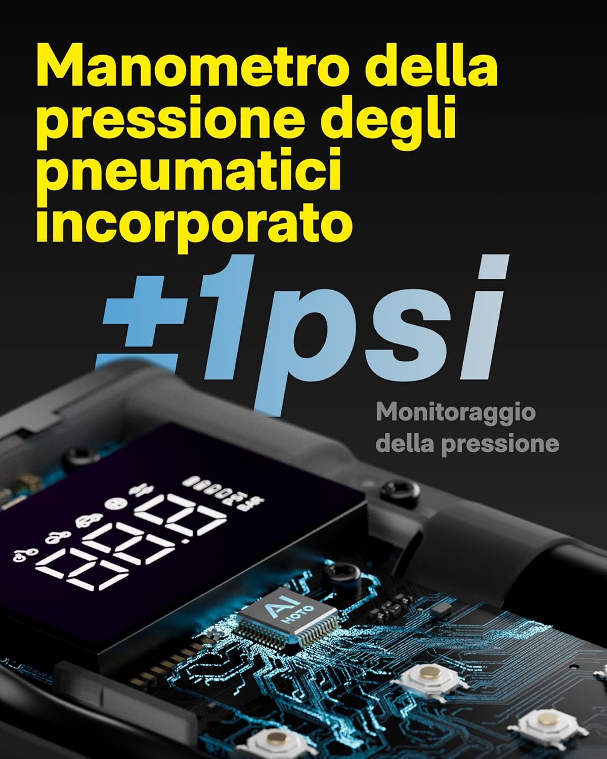 Thumbnail 2 de HOTO Compressore Aria Portatile: gonfiatore 150 PSI con display, LED e ricarica USB-C
