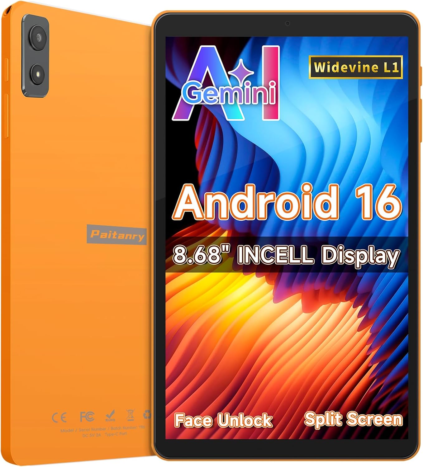 Detalle de paitanry Android 16 Tablet 8,7 Zoll – 4G LTE, Gemini AI, 16GB RAM + 64GB Speicher, Speichererweiterung bis 2TB