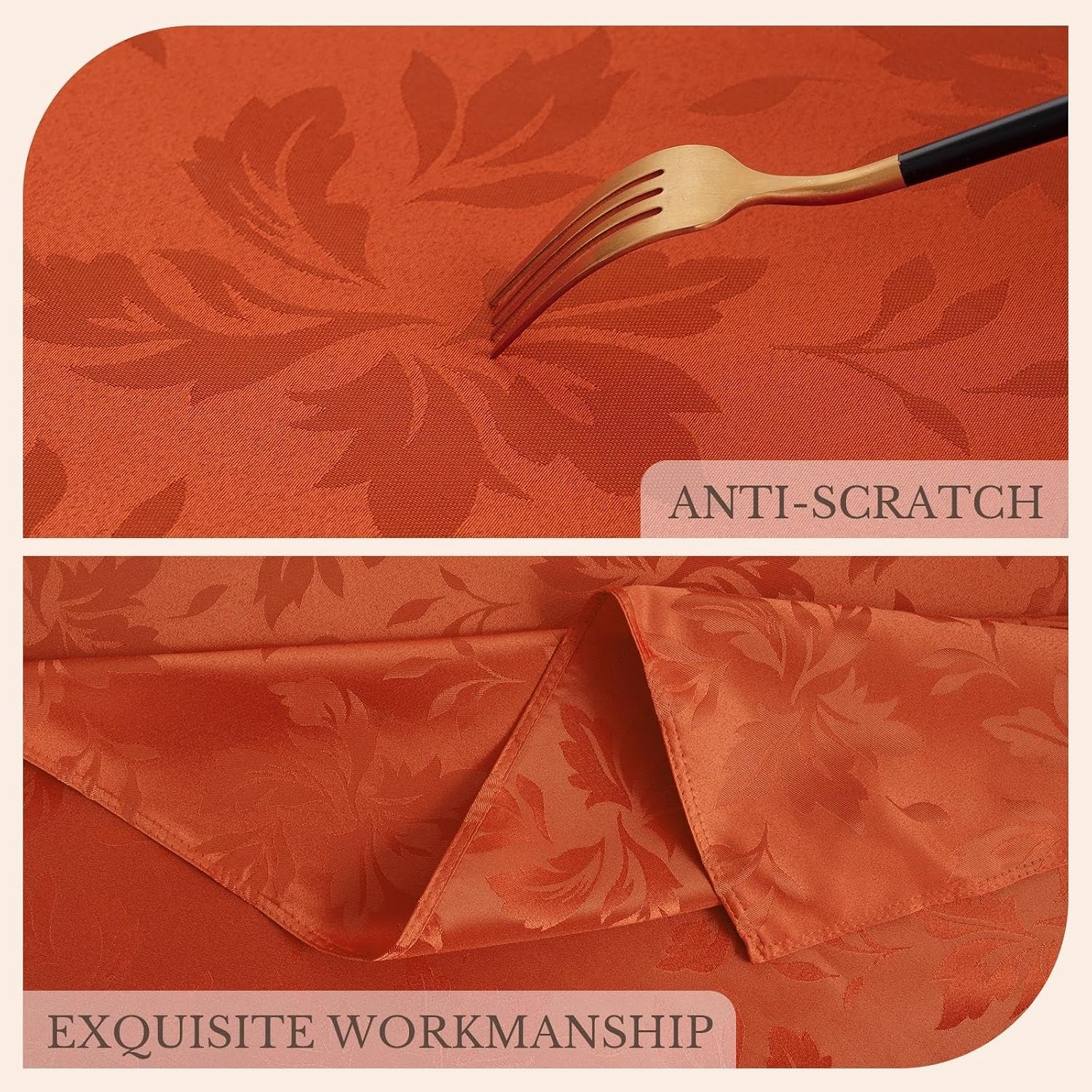 Detalle de Romanstile Fall Jacquard Rectangle Tablecloth, 60 x 84 Inch, Burnt Orange