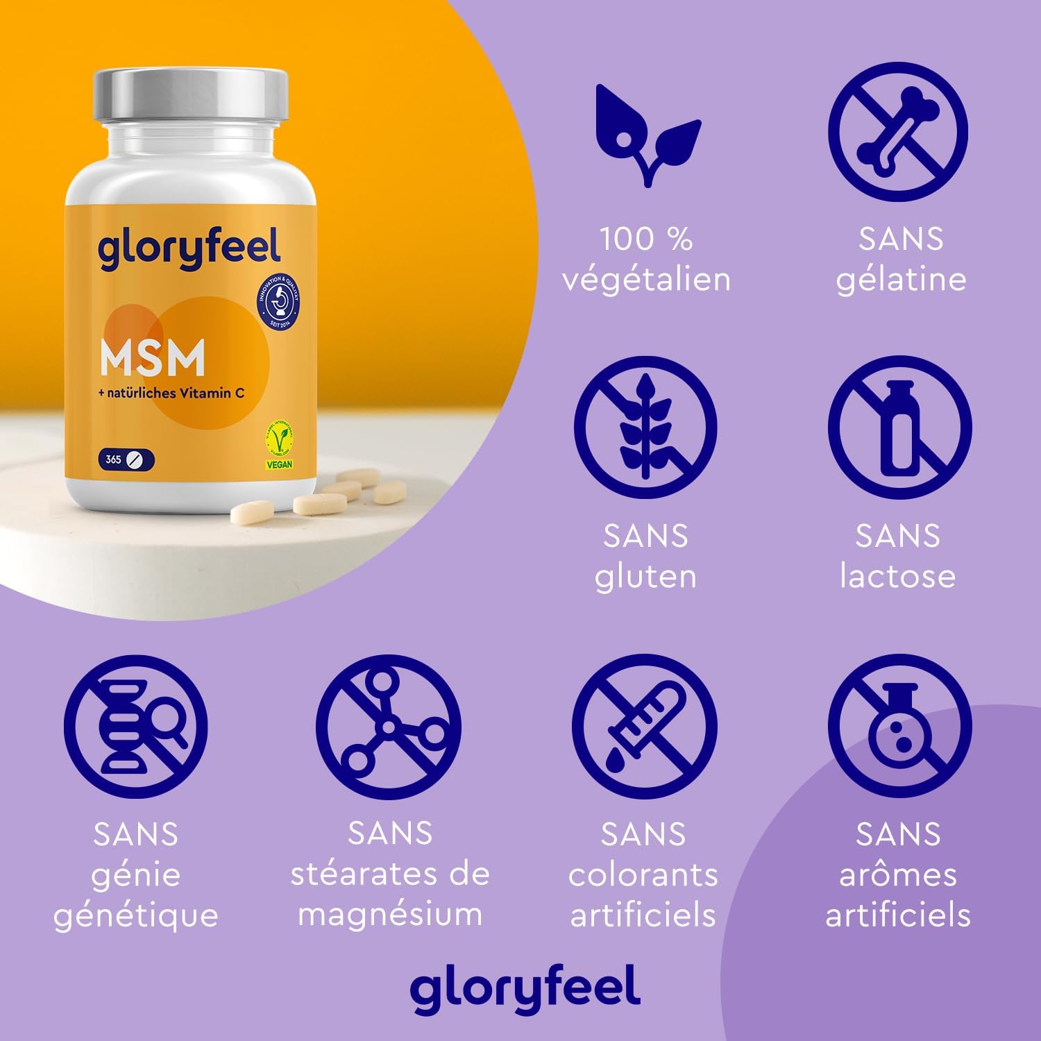 Detalle de MSM avec Vitamine C 2000 mg – 365 comprimés véganes pour les os, les articulations et le système immunitaire
