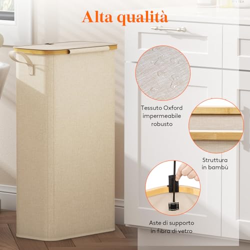 Thumbnail 6 de Lifewit Cesto Portabiancheria Slim da 70 L con Coperchio – Beige, Salvaspazio