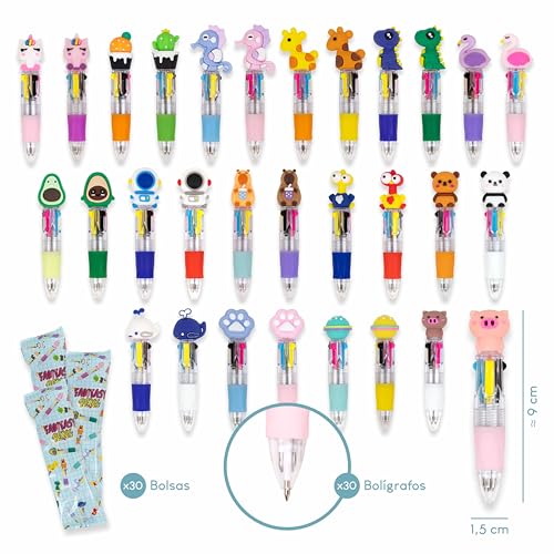 Detalle de BONNYCO Bolígrafos Multicolor Pack de 30 | Regalos de cumpleaños y material para clase