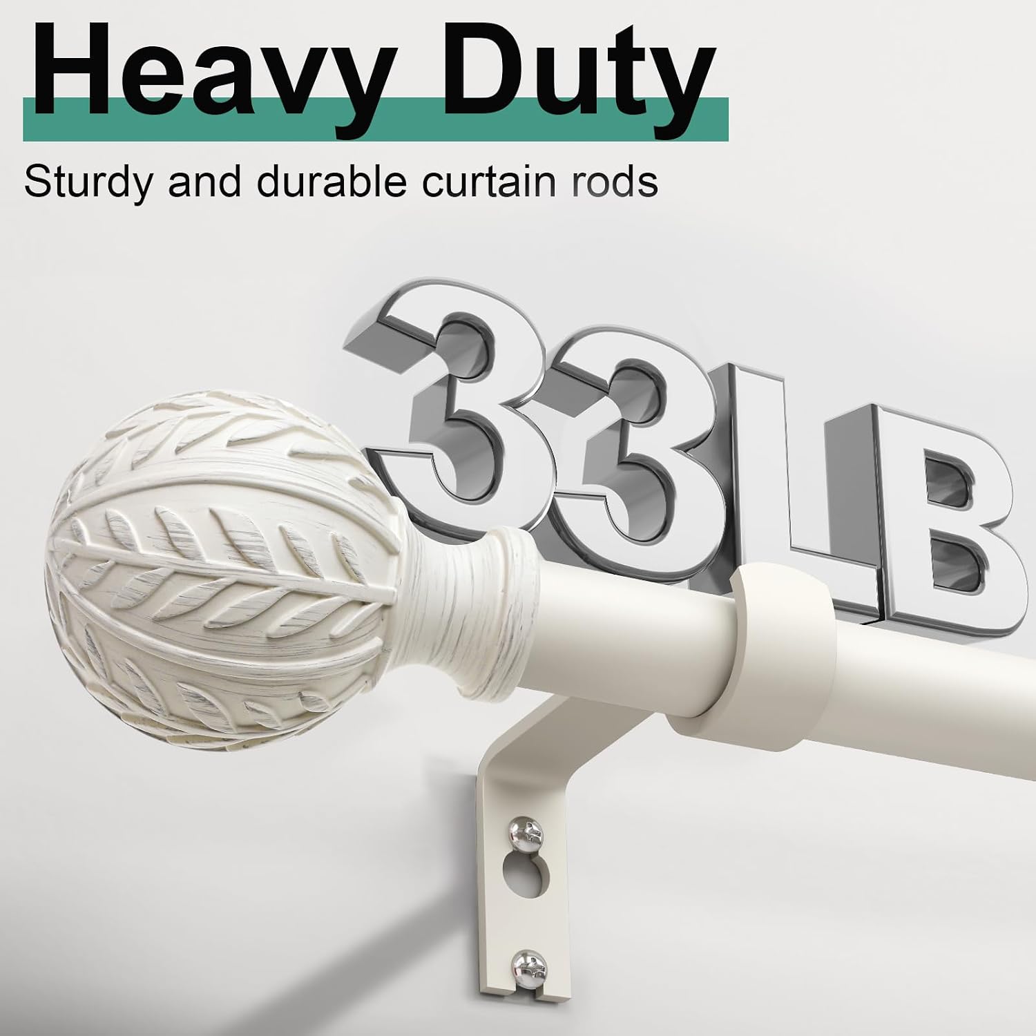 Thumbnail 3 de QDWIS Adjustable Curtain Rod Set, 36–88 Inches, Antique White with Leaf Finials