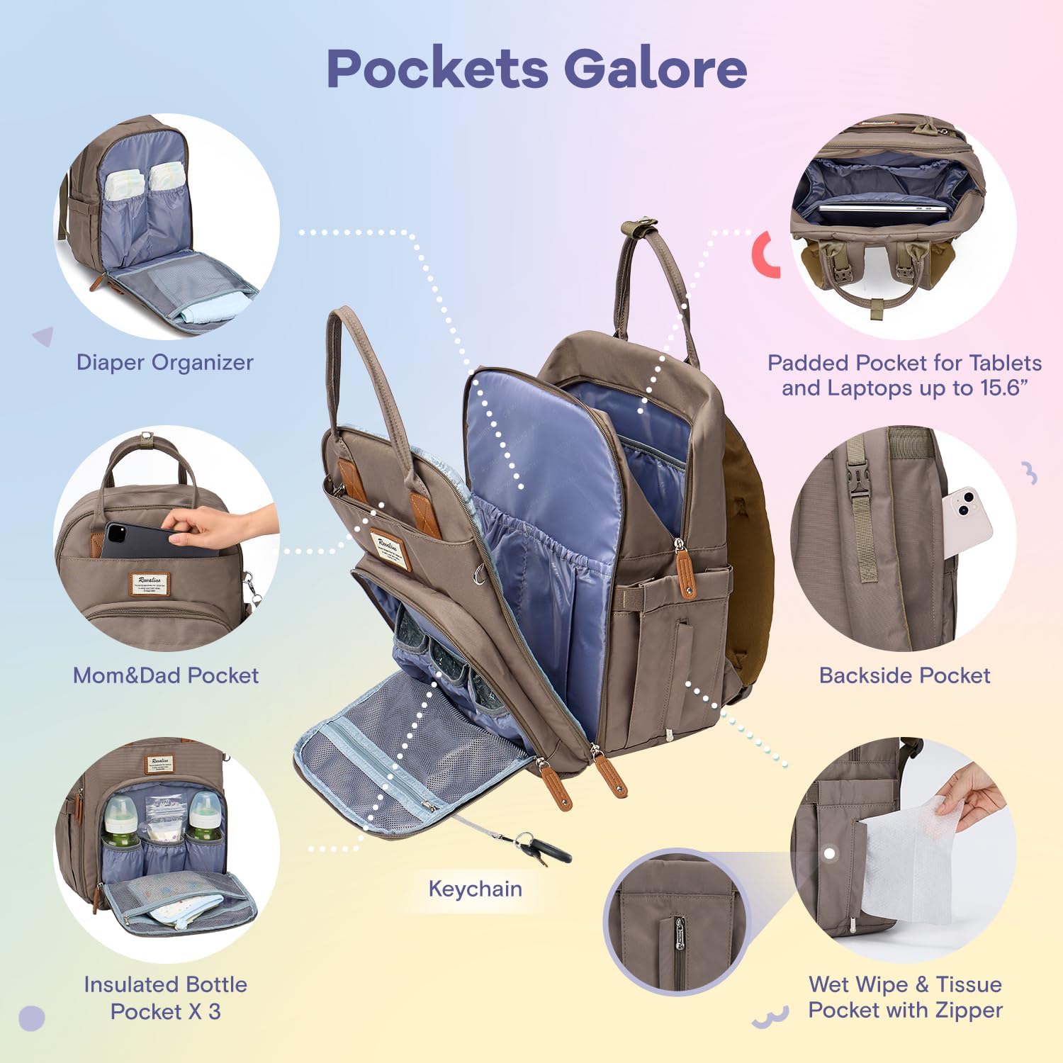 Thumbnail 1 de RUVALINO Baby Changing Bag Backpack – neutral all-in-one nappy bag with foldable changing mat