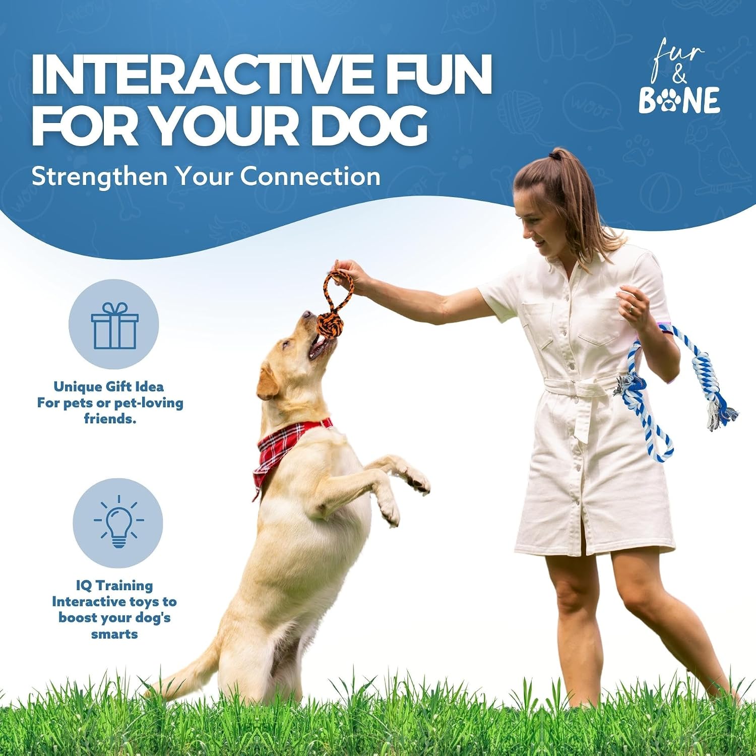 Detalle de Fur & Bone 10 Pcs Dog Toys – All Breeds Indestructible Rope, Tug & Chew Set
