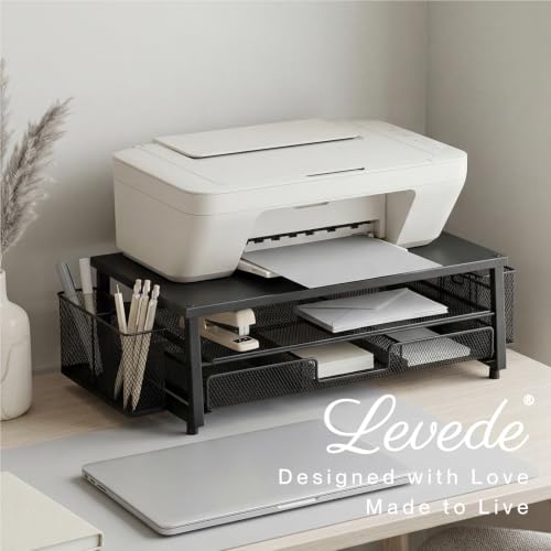Thumbnail 7 de Levede Black Metal Monitor Riser with Three-Section Drawer and Pen Holders
