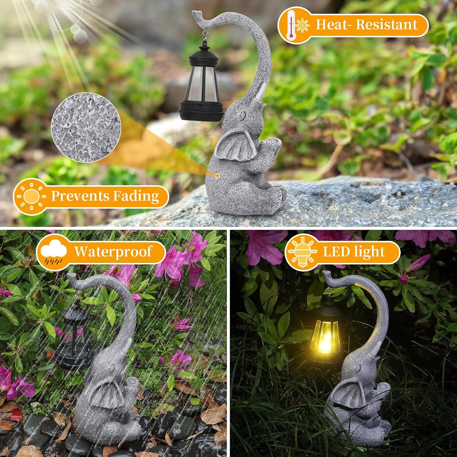 Thumbnail 3 de RICHIE Solar Elephant Statue Garden Ornament with Warm LED Lantern Lights