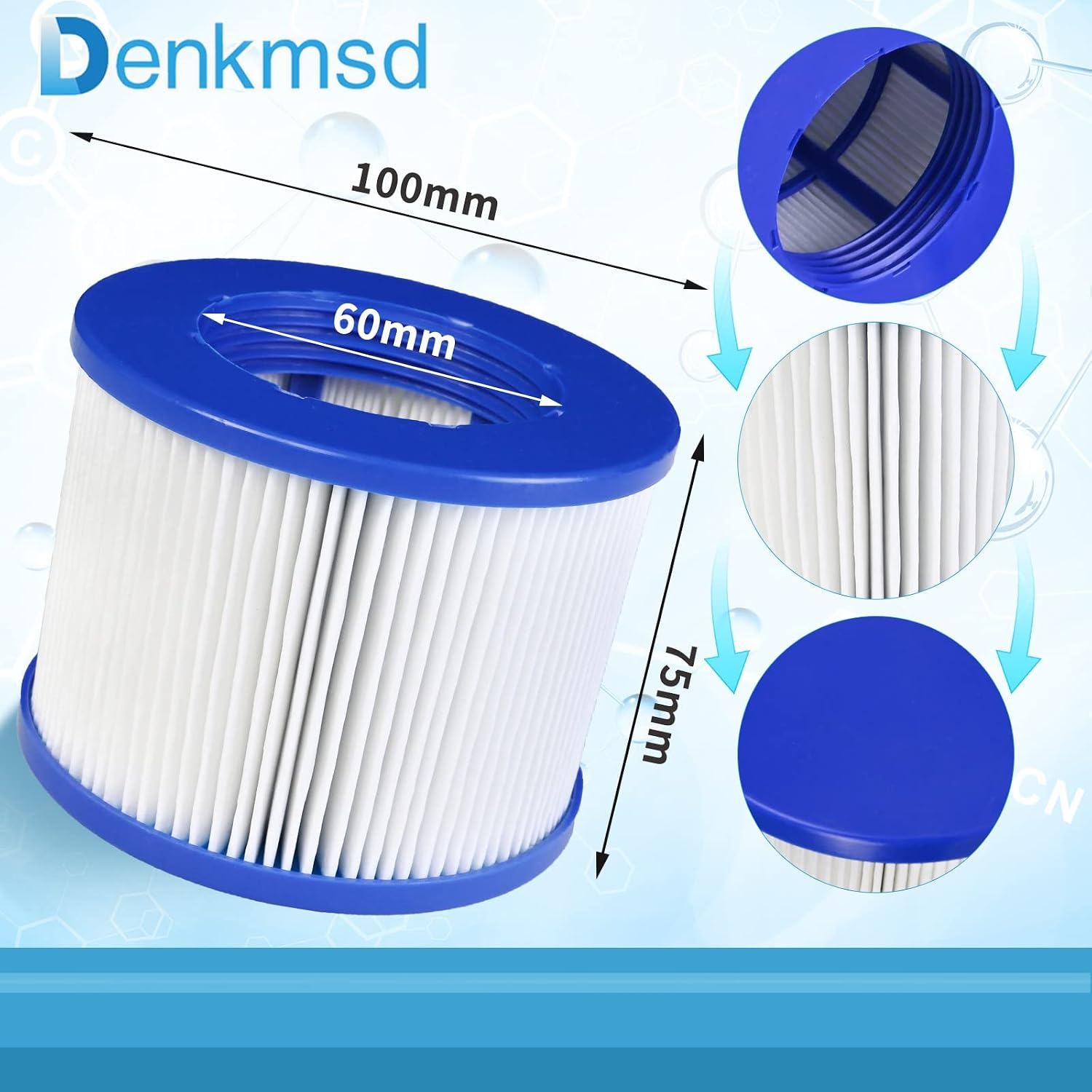 Detalle 1 de Denkmsd Denkmsd-8273 schroeffilterpatronen voor spa, 75 x 100 mm, 6 stuks